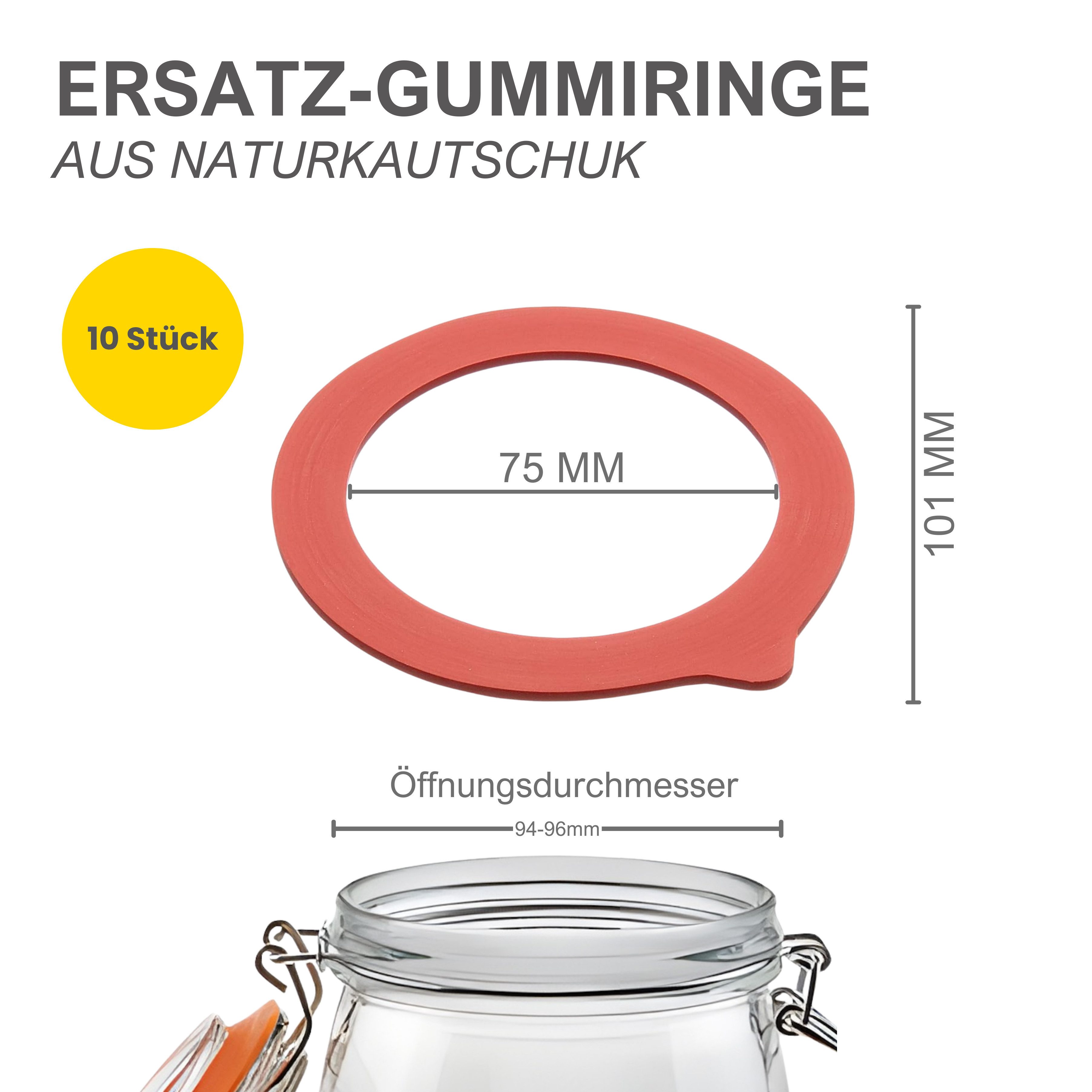 mikken Einkochring 10 Gummiringe 75x101 mm rot Naturkautschuk für Bügelgläser, paasend für Bormiloi Fido Gläser ab 1,25 Liter