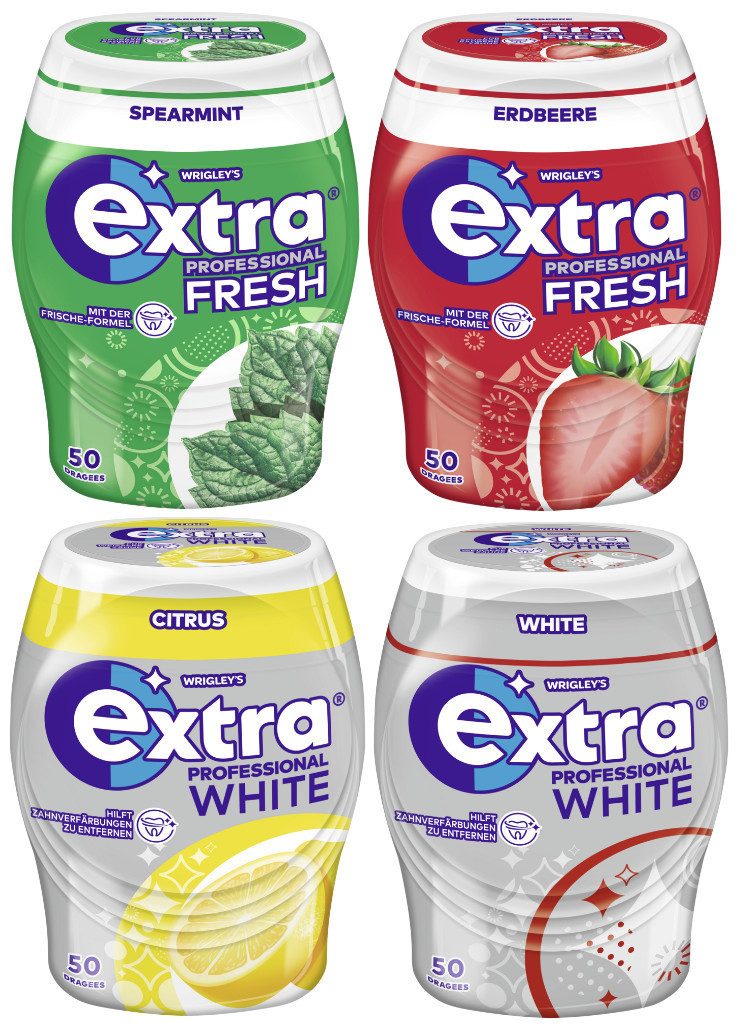 EXTRA Süßigkeit Extra Professional Kaugummi Mix 4 Dosen, 4 Sorten, Erdbeere & Citrus