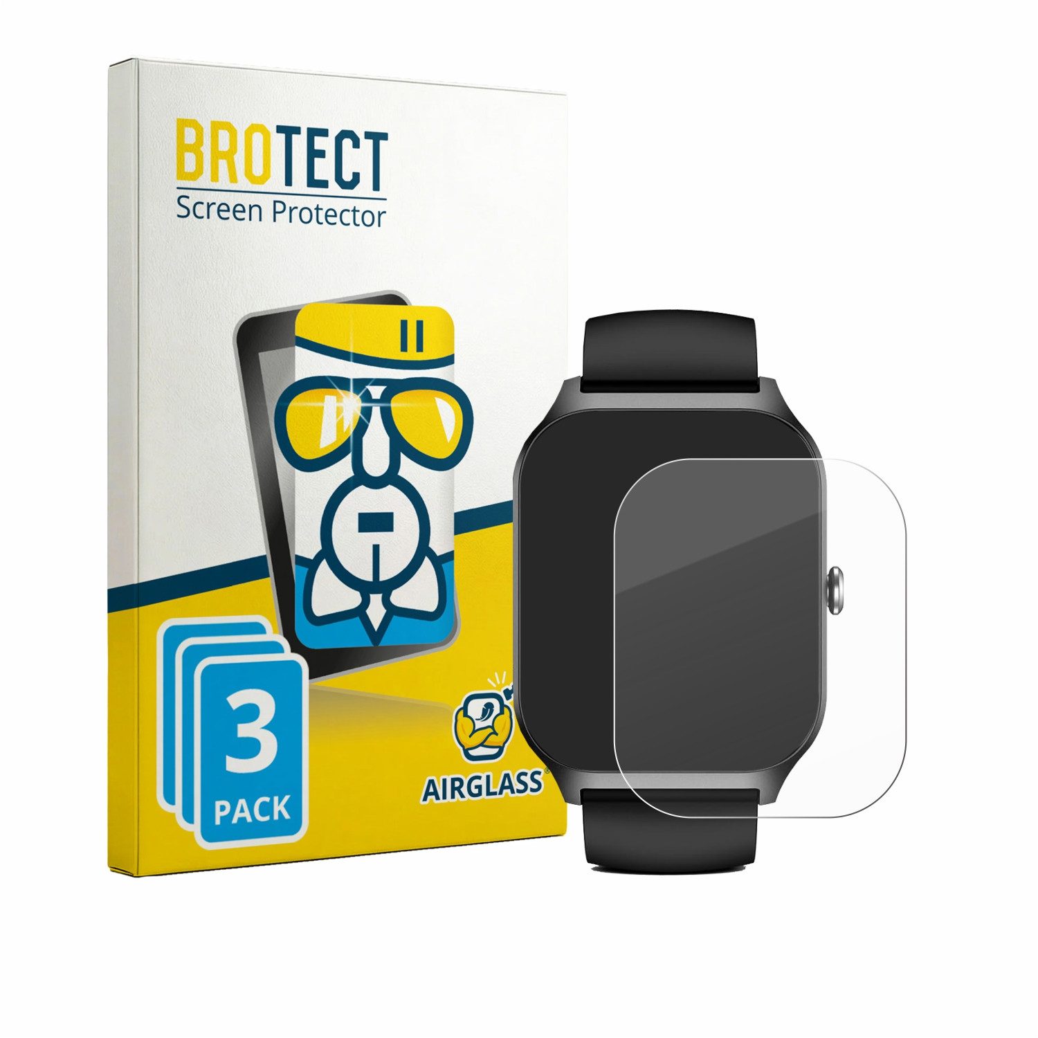 BROTECT Displayschutzglas Folie für Kriutefy Smartwatch 1.83", 3 Stück, Schutzfolie Glas Panzer Display Schutz klar