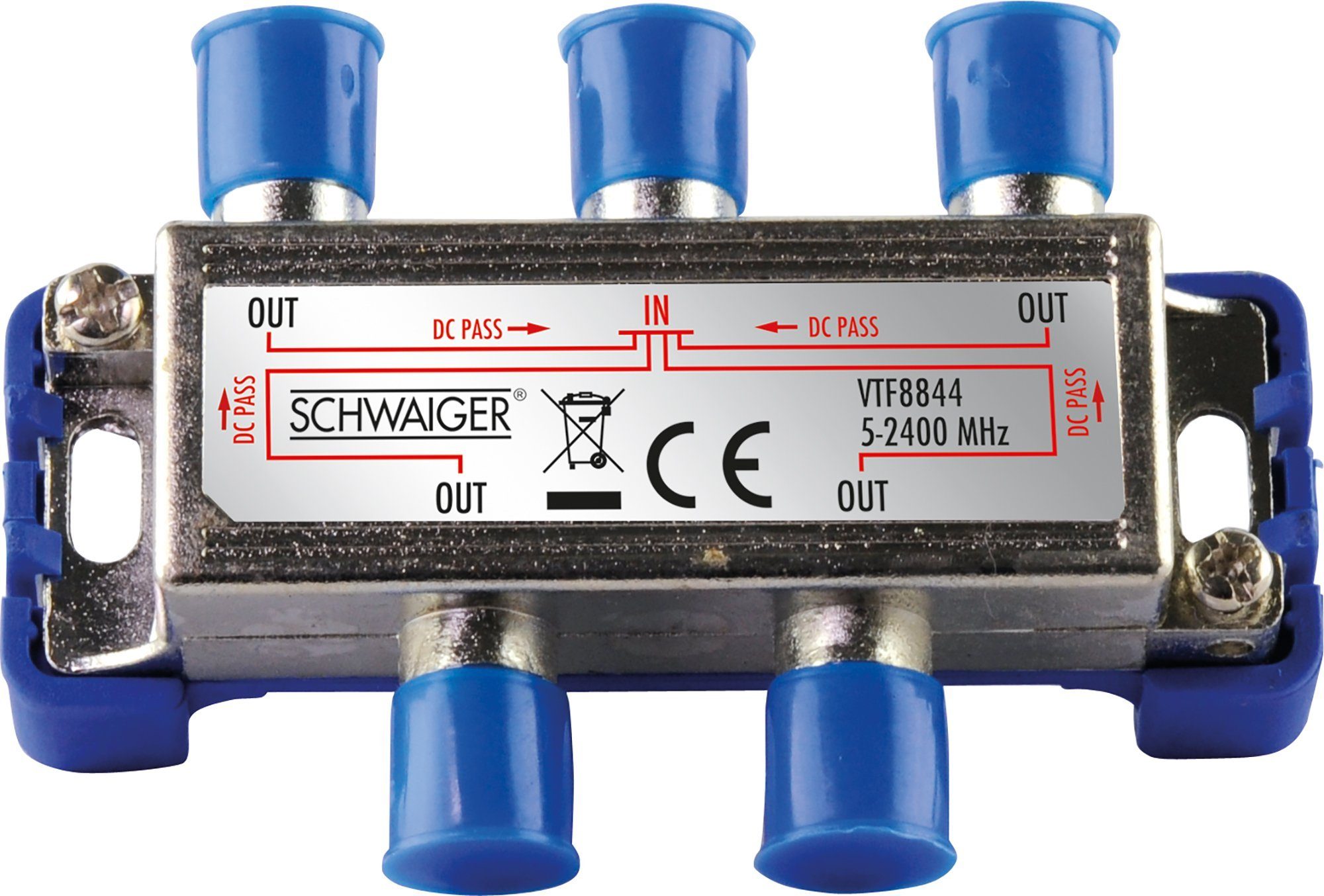 Schwaiger SAT-Verteiler 719505 (verteilt ein Single auf vier Teilnehmer), f?r Kabel-, Antennen- und Satellitenanlagen