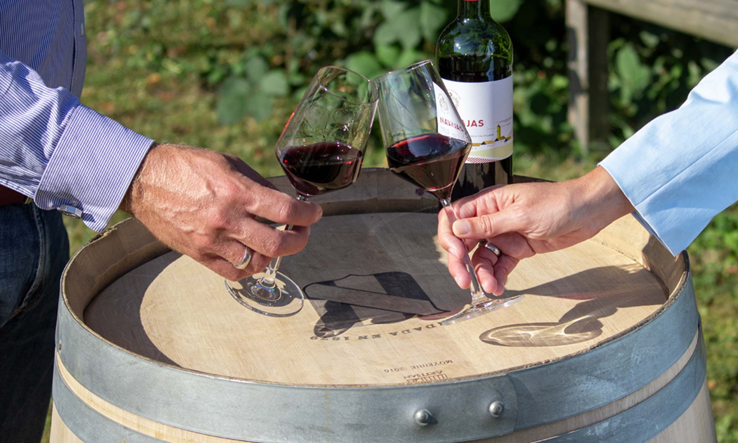 Temesso Stehtisch 300L GESCHLIFFENES Weinfass mit silbernen Ringen als Stehtisch, Deko