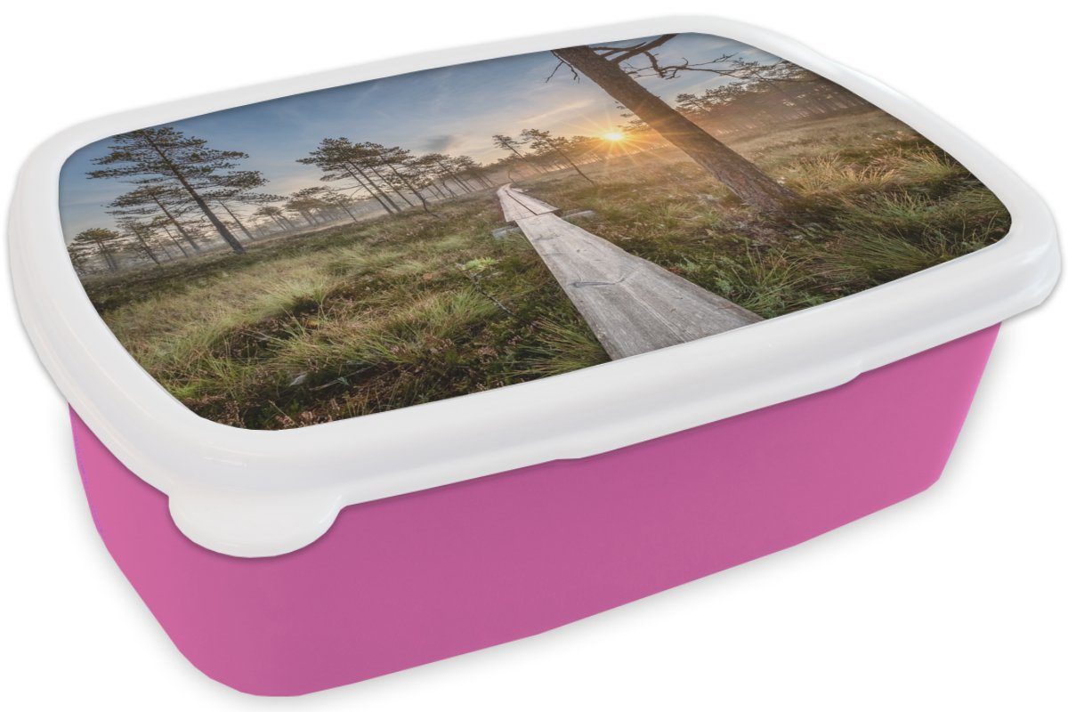 Mädchen, rosa MuchoWow Baum, Kinder, - Brotbox Brotdose - (2-tlg), Kunststoff Wald Sumpf Snackbox, für Kunststoff, Lunchbox Erwachsene,