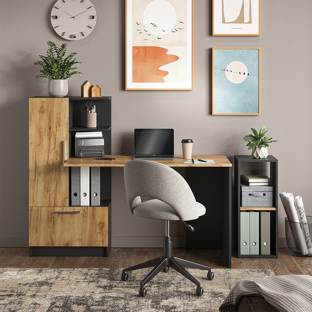 Vicco Bücherregal Tomy, Anthrazit/Goldkraft Eiche, 30 x 74 cm mit 2 offenen Fächern