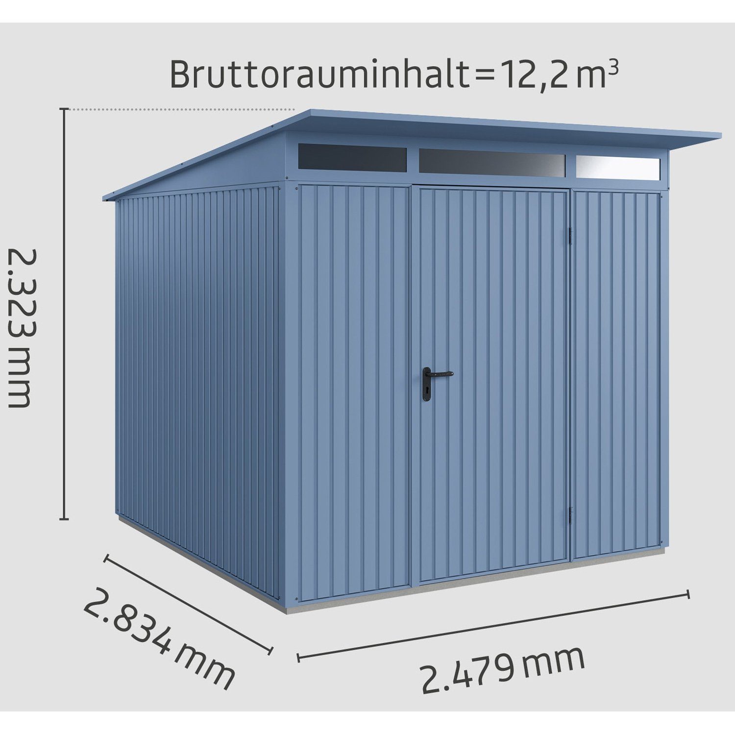 Hörmann Typ Pultdach Metall-Gerätehaus Trend taubenblau Gerätehaus Tür Ecostar mit 1-flüglige 2,