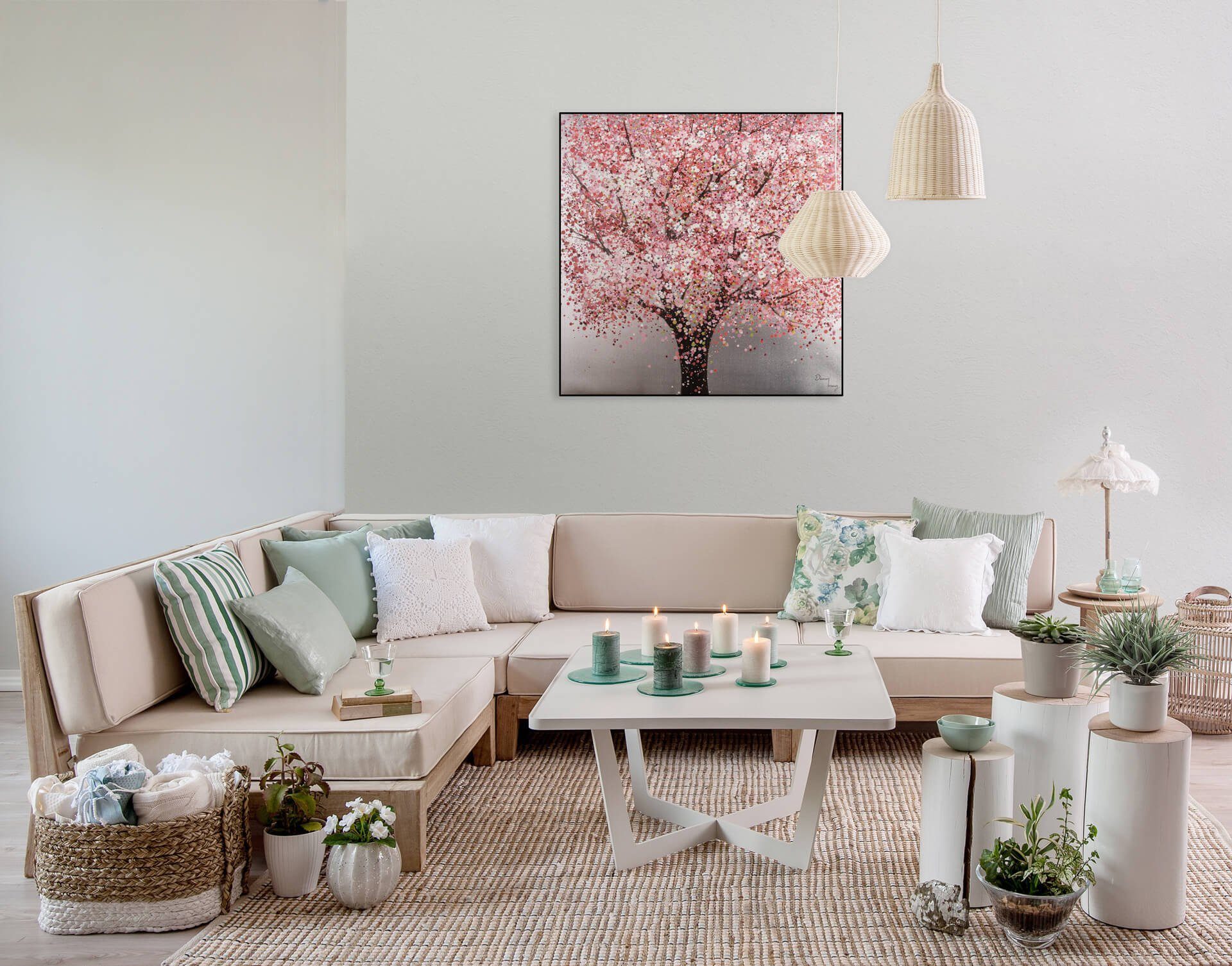 KUNSTLOFT Gemälde Kirschblütenzauber HANDGEMALT cm, 100% Leinwandbild 80x80 Wandbild Wohnzimmer