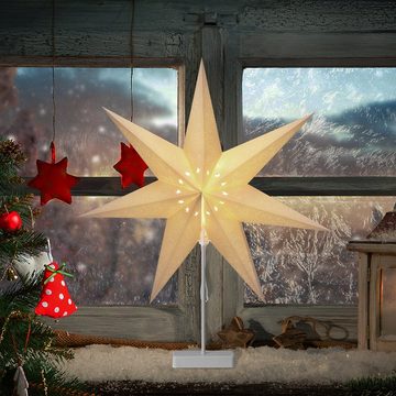 Casaria Dekostern, 1 St., LED Weihnachtsstern Kabellos 60cm mit Ständer Beleuchtet Fenster Batterie Faltbar Warmweiß Weihnachten Deko Leuchtstern Papierstern Dekostern