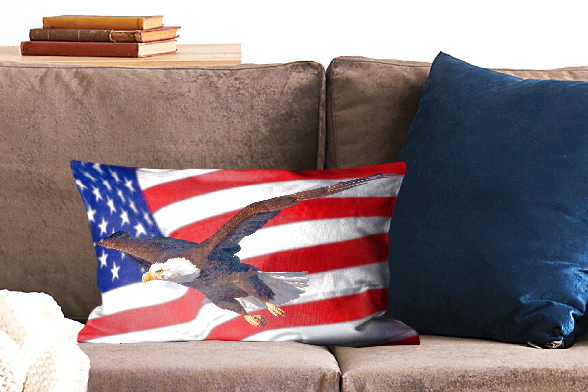 der Dekokissen vor Dekoration, Füllung, MuchoWow Flagge, amerikanischen Wohzimmer mit Amerikanischer Dekokissen Zierkissen, Schlafzimmer Weißkopfseeadler