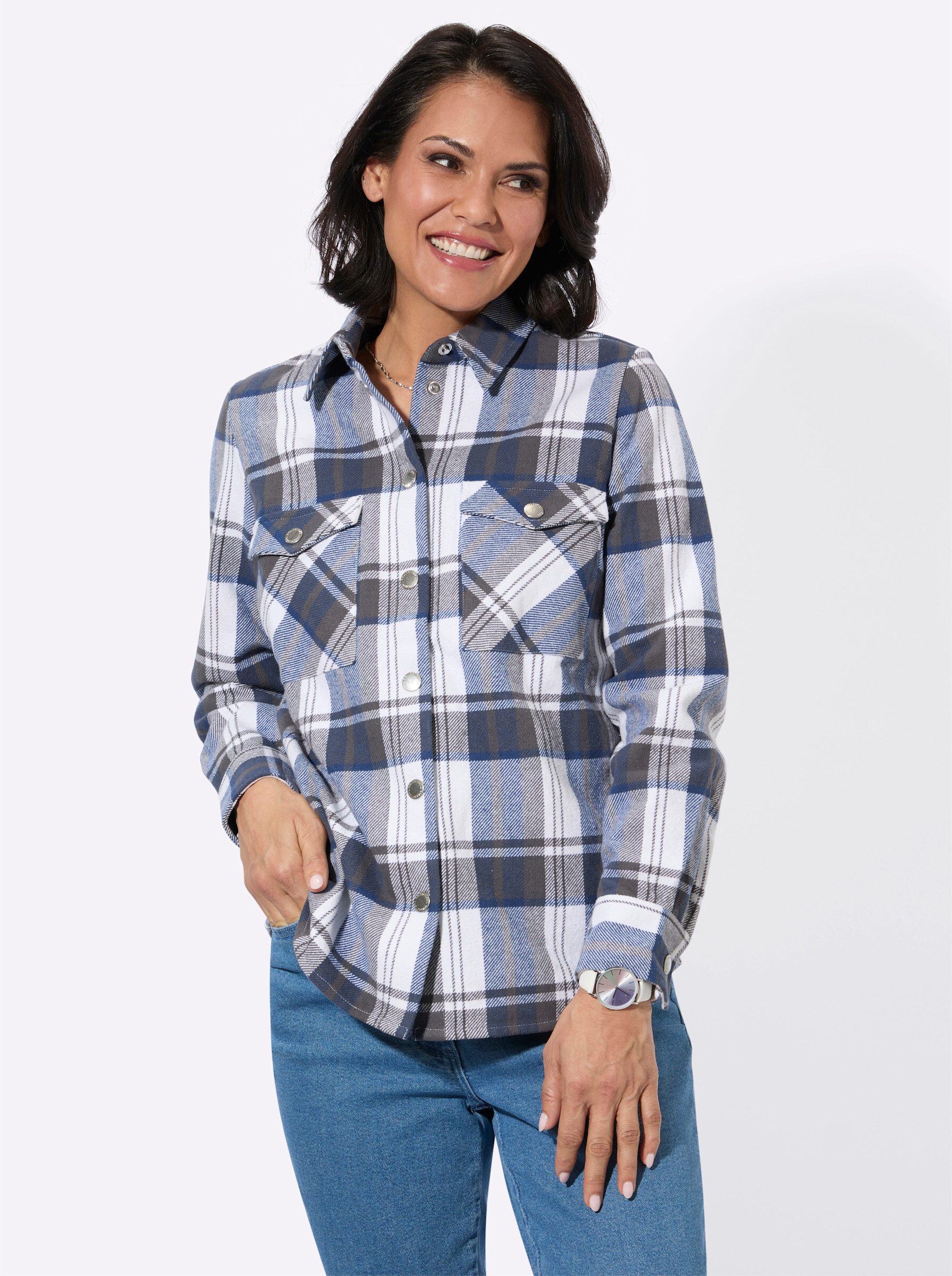 Witt Blusenblazer Flanell-Bluse Langarm