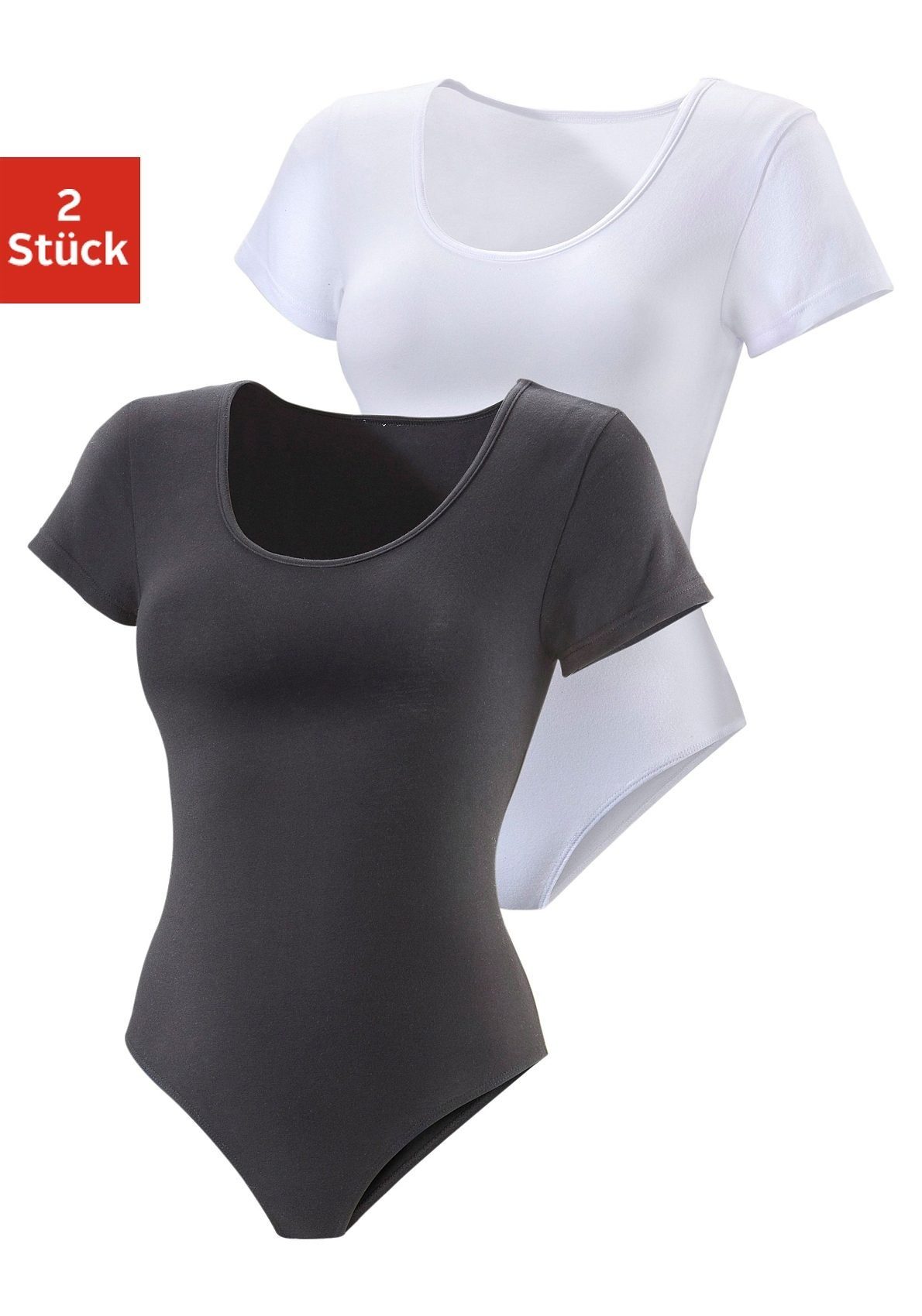 Einkaufszentrum Vivance T-Shirt-Body (2er-Pack) aus elastischer weiß schwarz, Baumwoll-Qualität