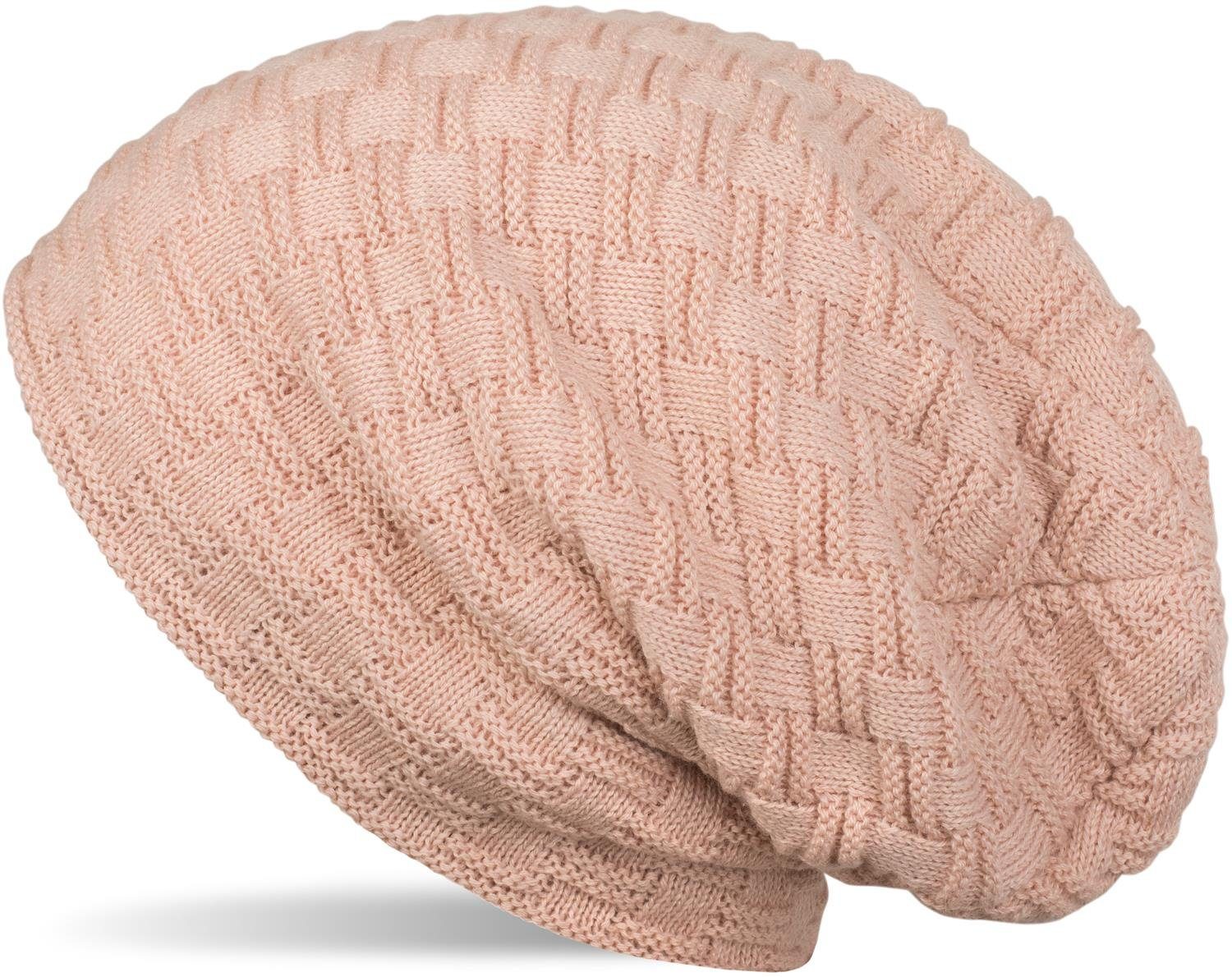 styleBREAKER Strickmütze (1-St) Feinstrick Beanie mit Flecht Muster und Teddyfleece Altrose