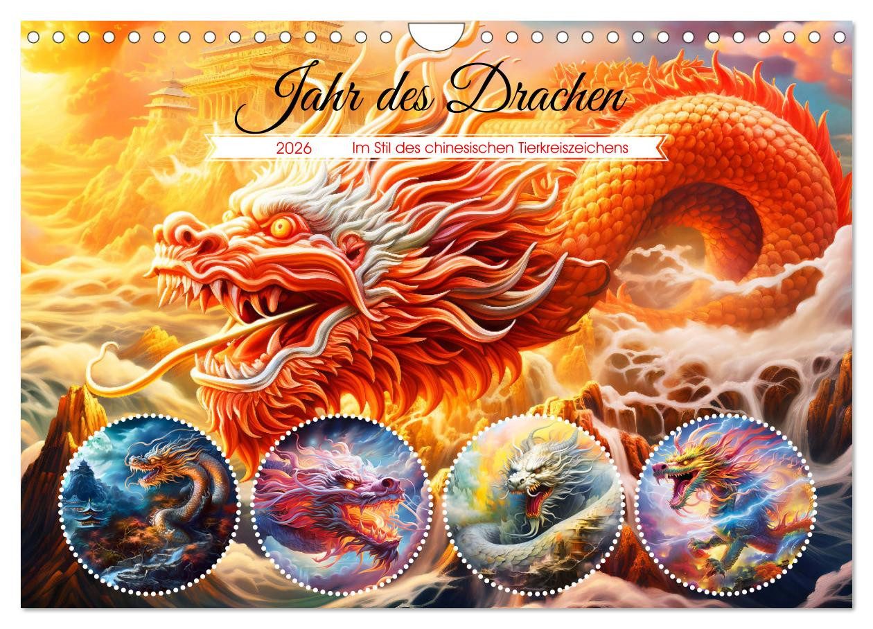 CALVENDO Wandkalender Jahr des Drachen - Im Stil des chinesischen Tierkreiszeichens (Wandkal