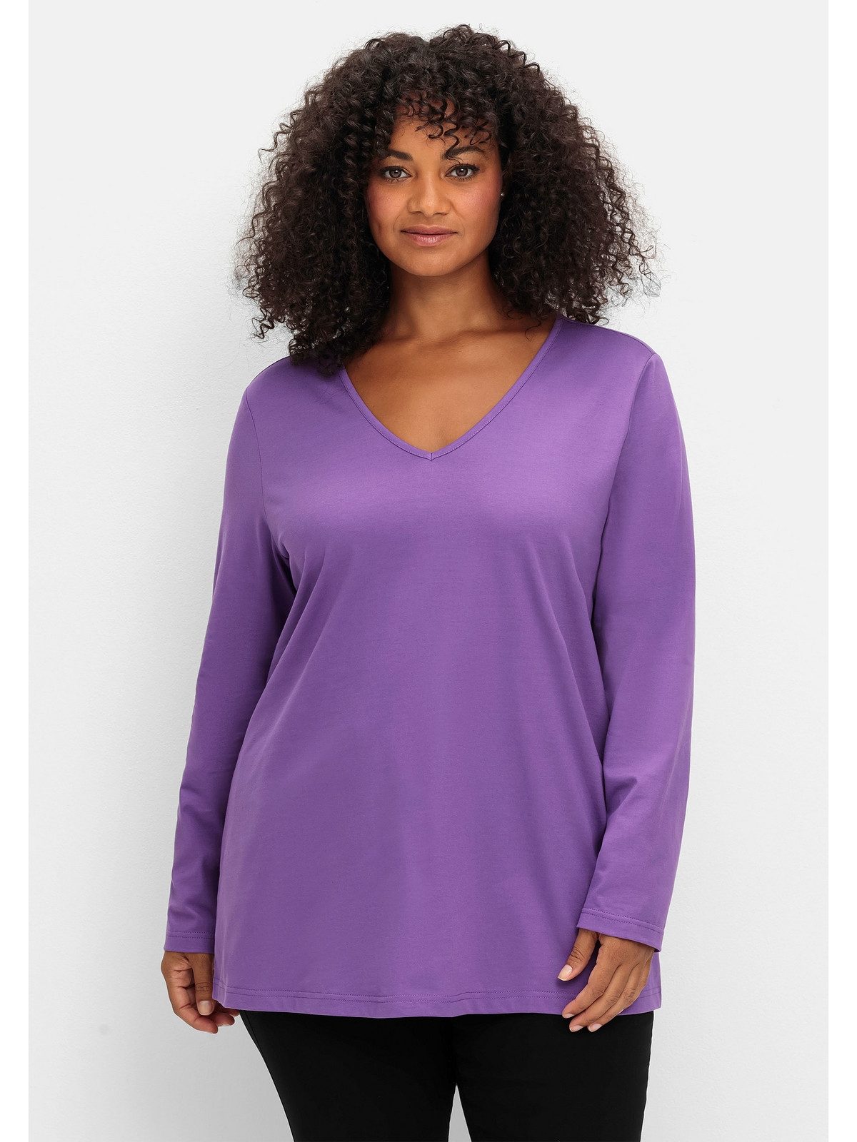 Sheego Langarmshirt Große Größen mit V-Ausschnitt und leichter A-Linie