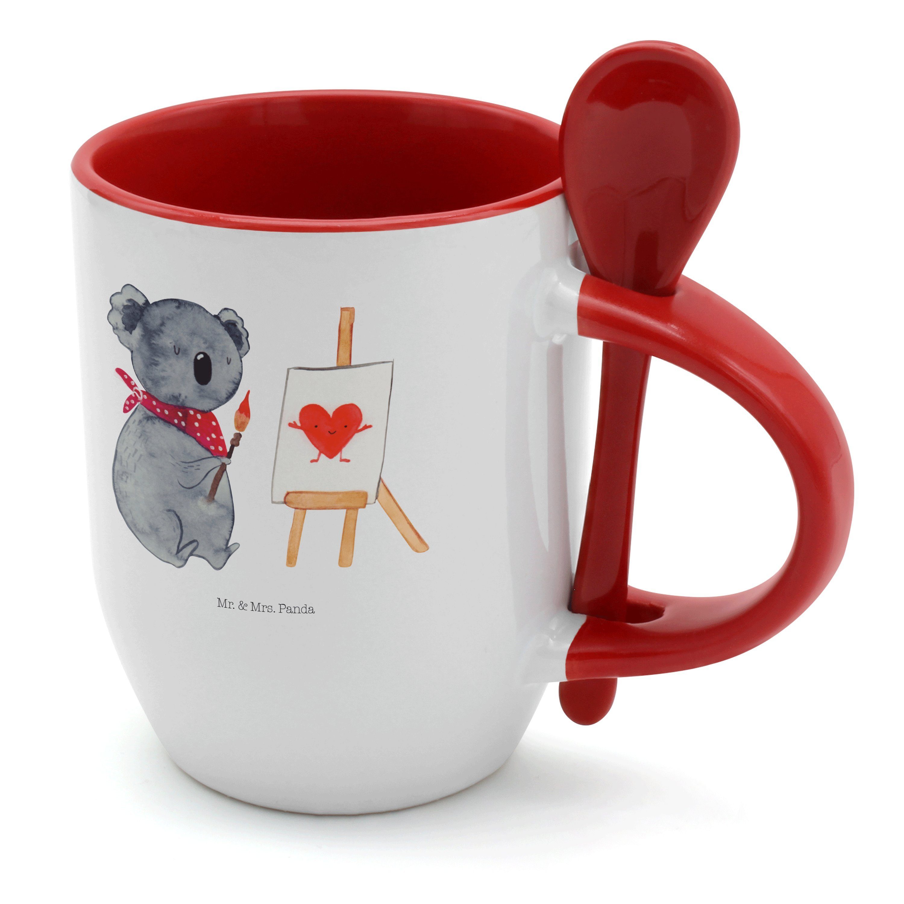 Mr. & Mrs. Panda Tasse Koala Künstler - Weiß - Geschenk, Gefühle, Tasse mit Löffel, Tasse, T, Keramik