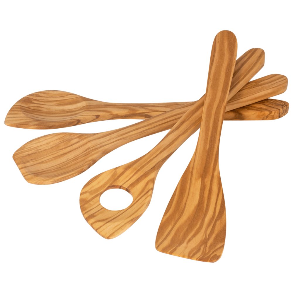 Holz-Leute Kochlöffel 4-teilig Olivenholz, Küchenbesteck, Handarbeit