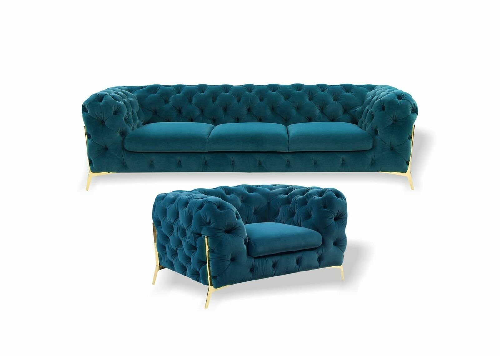 Chesterfield JVmoebel Sofa Sitzer Europe Couchen, Sofagarnitur Design Blau Sofa Polster 3+1 in Made