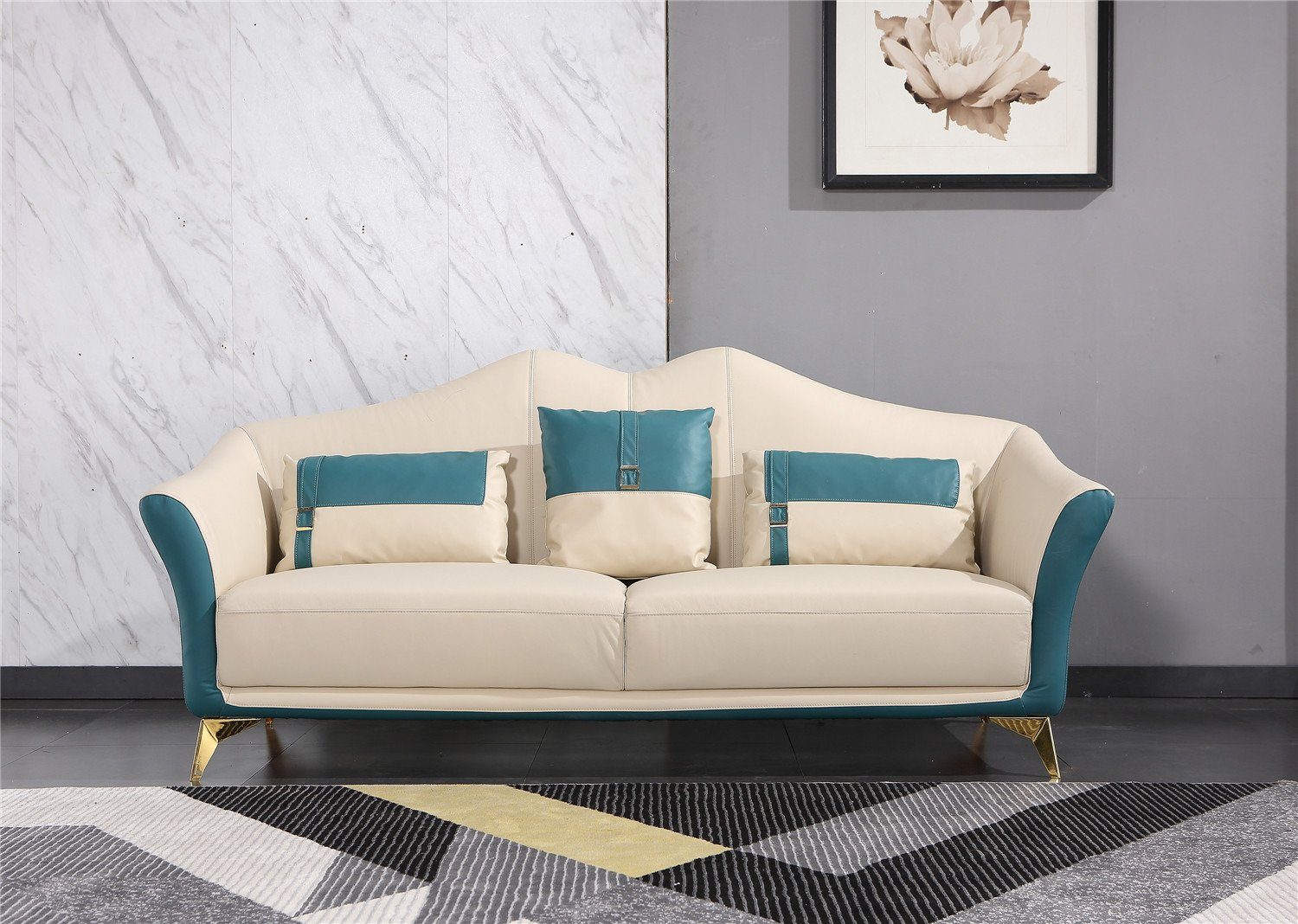 JVmoebel Sofa Orange-weiße Sofagarnitur 3+1+1 Sitzer Garnituren Moderne Sofas, Made in Europe Blau