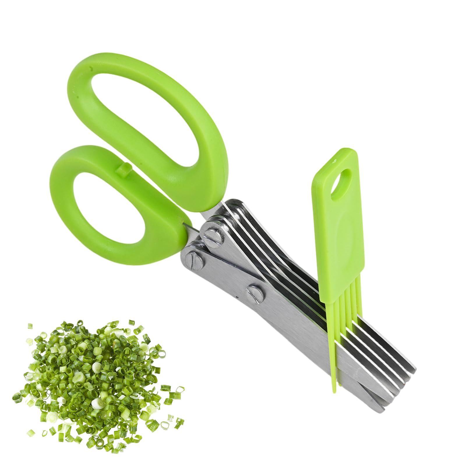 FOUORTUNATE-BEE Kräuterschere Kräuterschere 5 Klingen Edelstahl Küchenschere mit Reinigungskamm, Für Schnittlauch Petersilie Rosmarin Kräuter Gemüse Küche