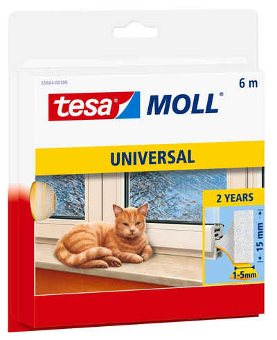 tesa Türbodendichtung tesamoll UNIVERSAL Fensterdichtung, L: 1.5 cm, (Packung, 1-St), energiesparende Fensterabdichtung - weiß - 6 m : 15 mm : 5 mm