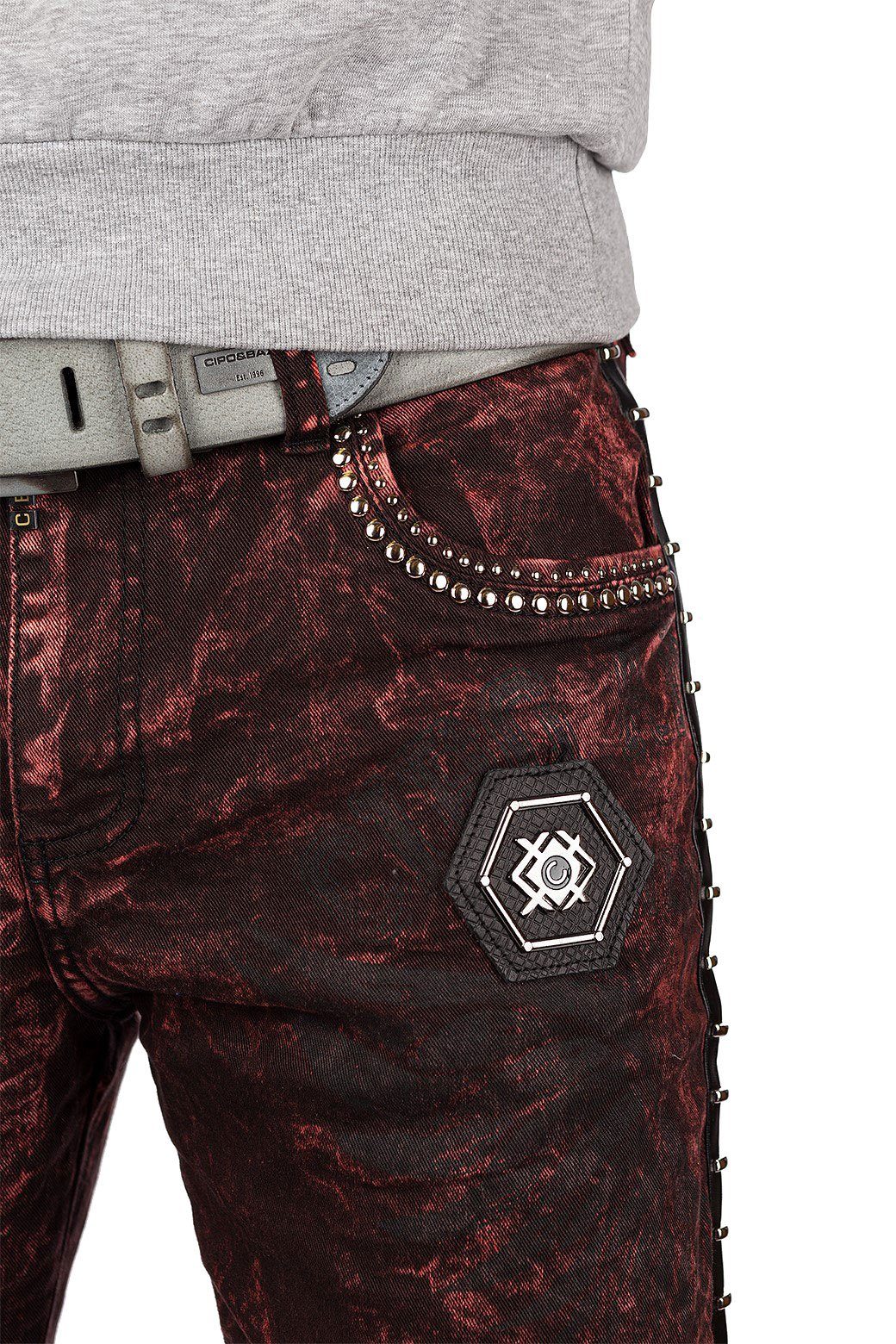 Cipo & Baxx Jeansshorts Herren Regular Fit Kurze Hose Mid Waist BA-CK207 Design mit Kunstlederbereichen und "Cipo & Baxx" Schriftzug – Bild 5 von 5