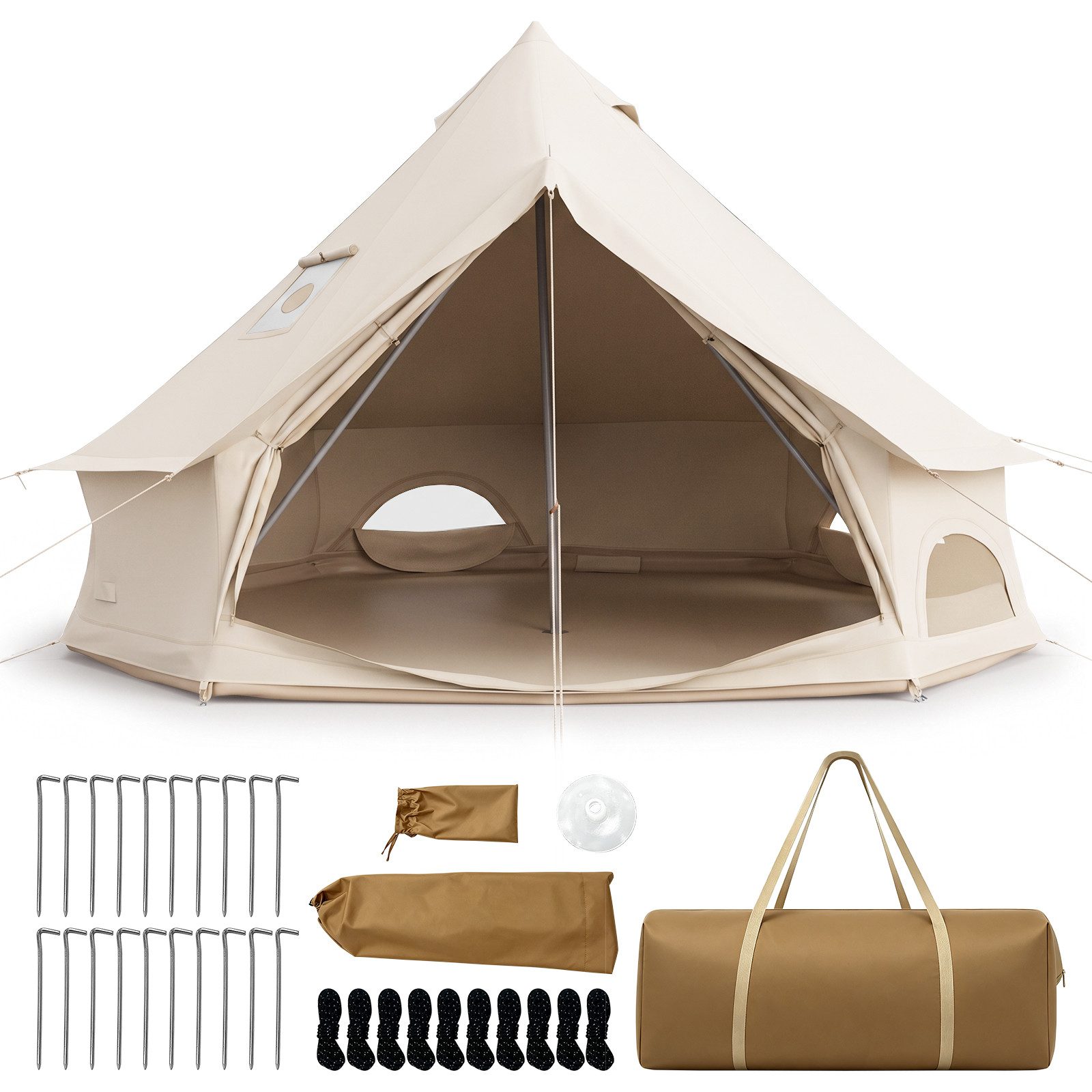 COSTWAY Tipi-Zelt 310 cm Glockenzelt mit Ofenöffnung, wasserfest, Personen: 4