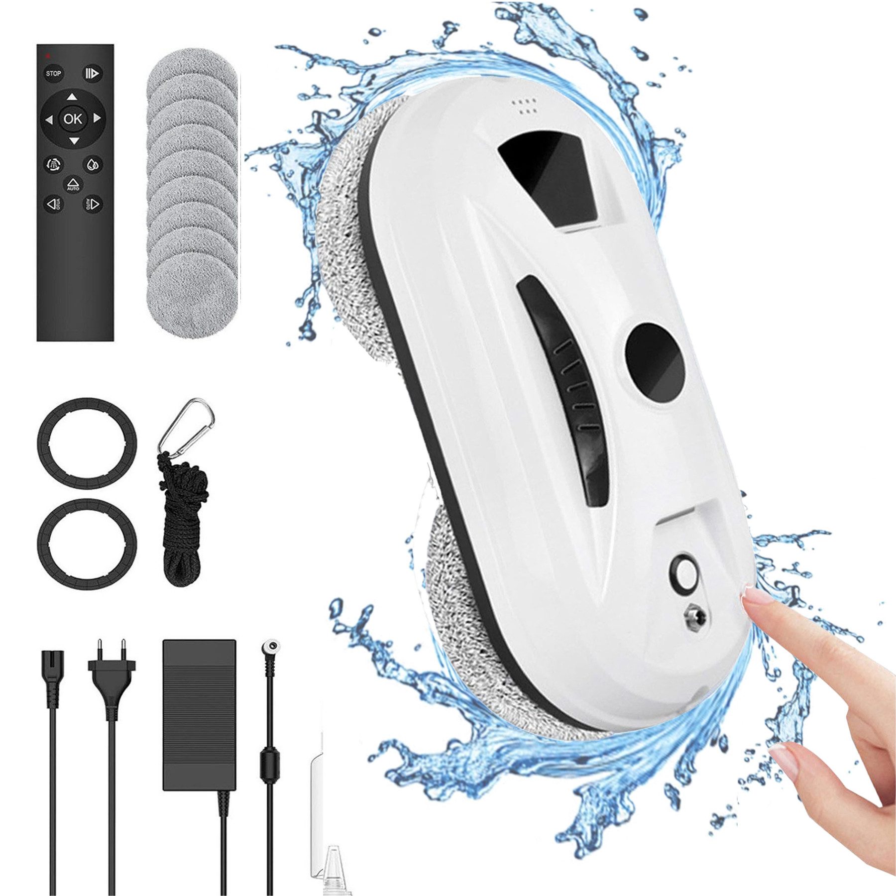 Senmudi Fensterputzroboter Fensterputzroboter,5000PA Elektrischer Fensterputzer mit Fernbedienung, Kantenerkennung, ohne Wasser-Sprühfunktion, für Innen/Außenfenster