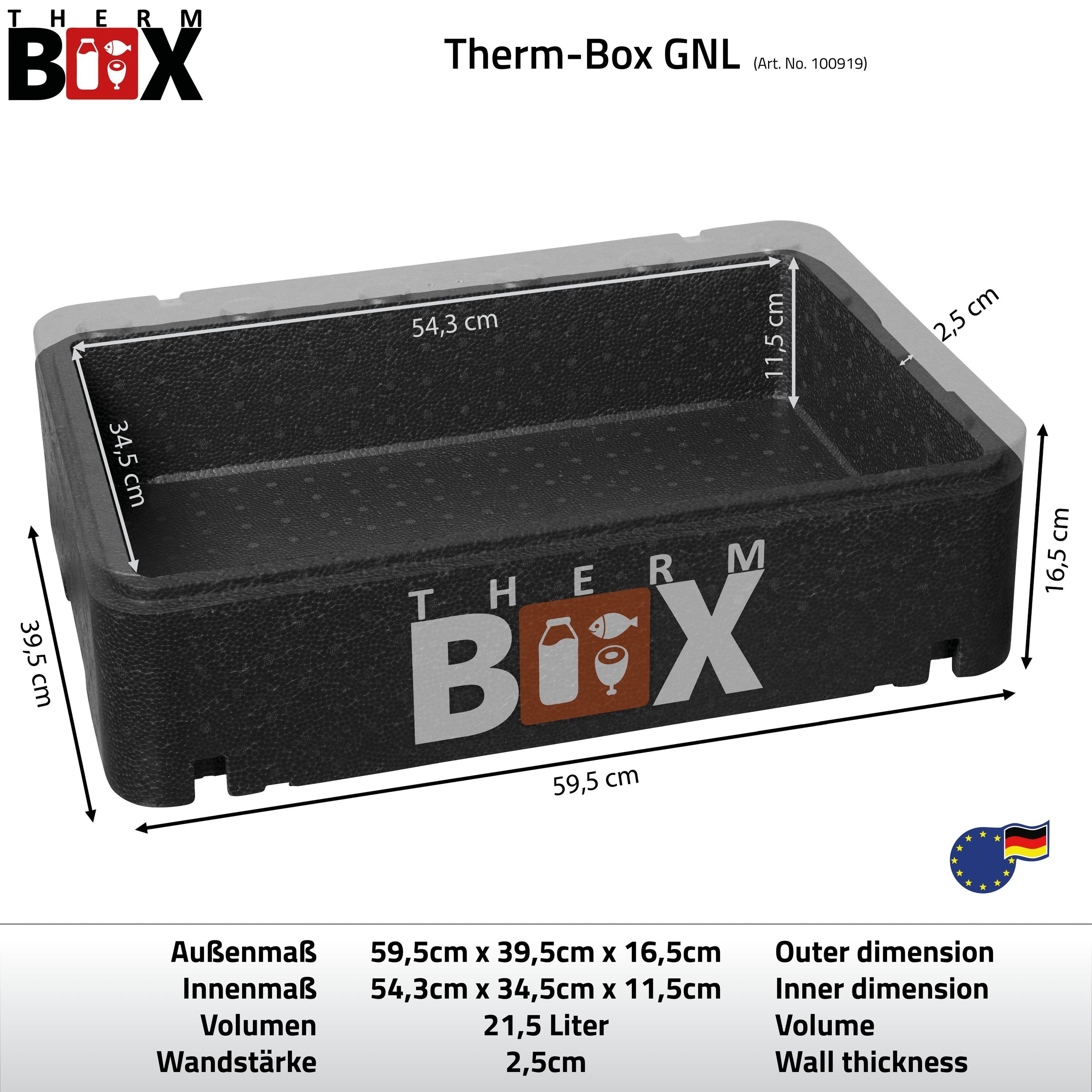 THERM-BOX Thermobehälter Profibox GNL 21,5L Innenmaß: 54,3x34,5x11,5cm  Wiederverwendbar, Styropor-Piocelan, (0-tlg., Box mit Deckel im Karton),  Isolierbox Thermobox Kühlbox Warmhaltebox Styroporbox
