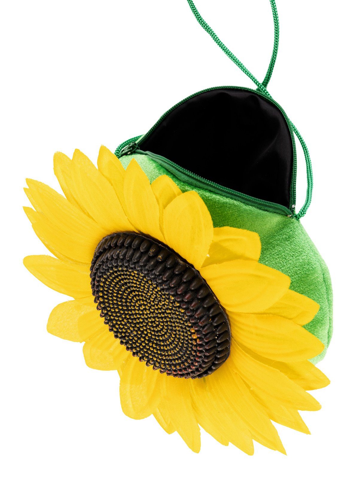 Boland Handtasche Hippie Sonnenblumen Tasche Fasching Karnevalskostü, Grüne Umhängetasche mit großer, greller Sonnenblume – Bild 4 von 5