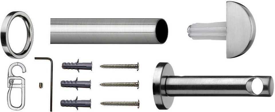 Gardinenstange Soller, indeko, Ø 12 mm, 1-läufig, Fixmaß, verschraubt,  Stahl, Komplett-Set inkl. Ringen und Montagematerial