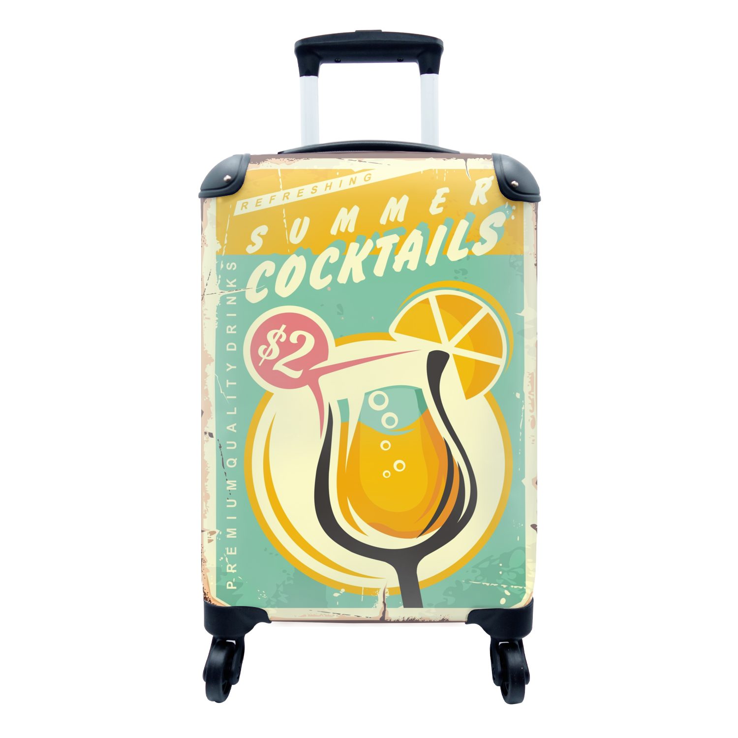 MuchoWow Handgepäckkoffer Cocktail - Vintage - Zeichnung, 4 Rollen, Reisetasche mit rollen, Handgepäck für Ferien, Trolley, Reisekoffer