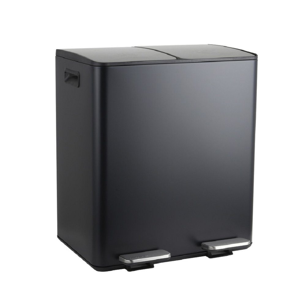 spirella Mülltrennsystem ALIYA, 2 Kammern Abfall Treteimer XL, 40 L, Softclose Absenkautomatik, herausnehmbare Innenbehälter, Anti-Fingerprint Oberfläche, Stahl matt-satiniert, für Küche, Büro, Hauswirtschaftsraum, 2 x 20 L, schwarz