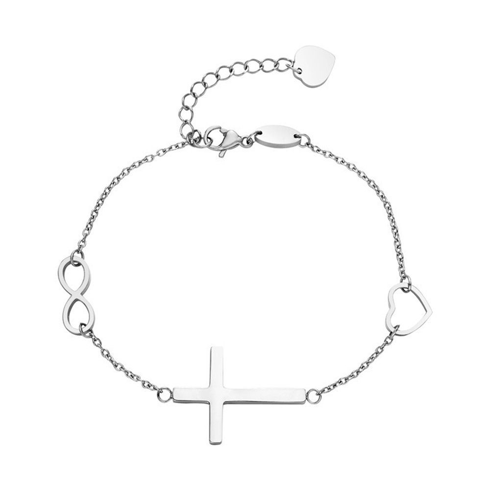 Housruse Armketten Set Titan Stahl Kreuz Silber Unendlichkeitssymbol  verstellbares Armband