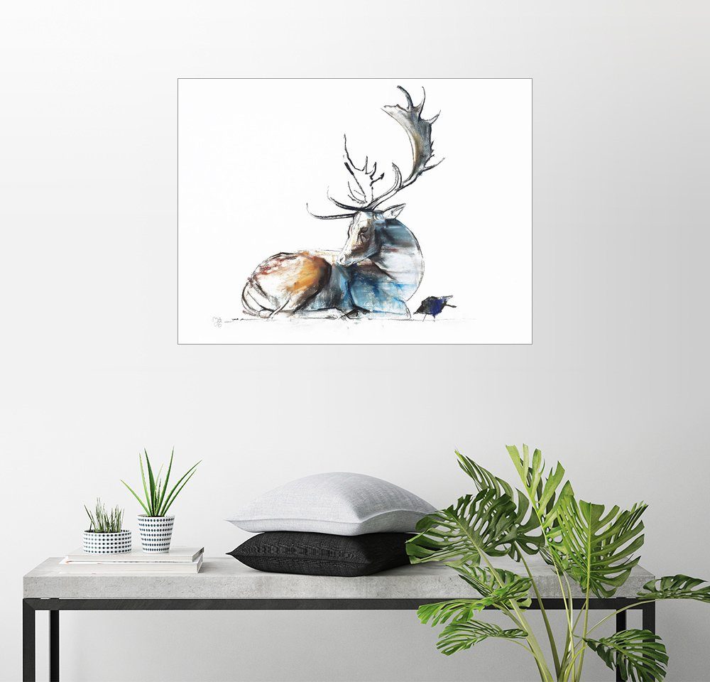 Posterlounge Wandbild, PremiumPoster Elch mit Vogel