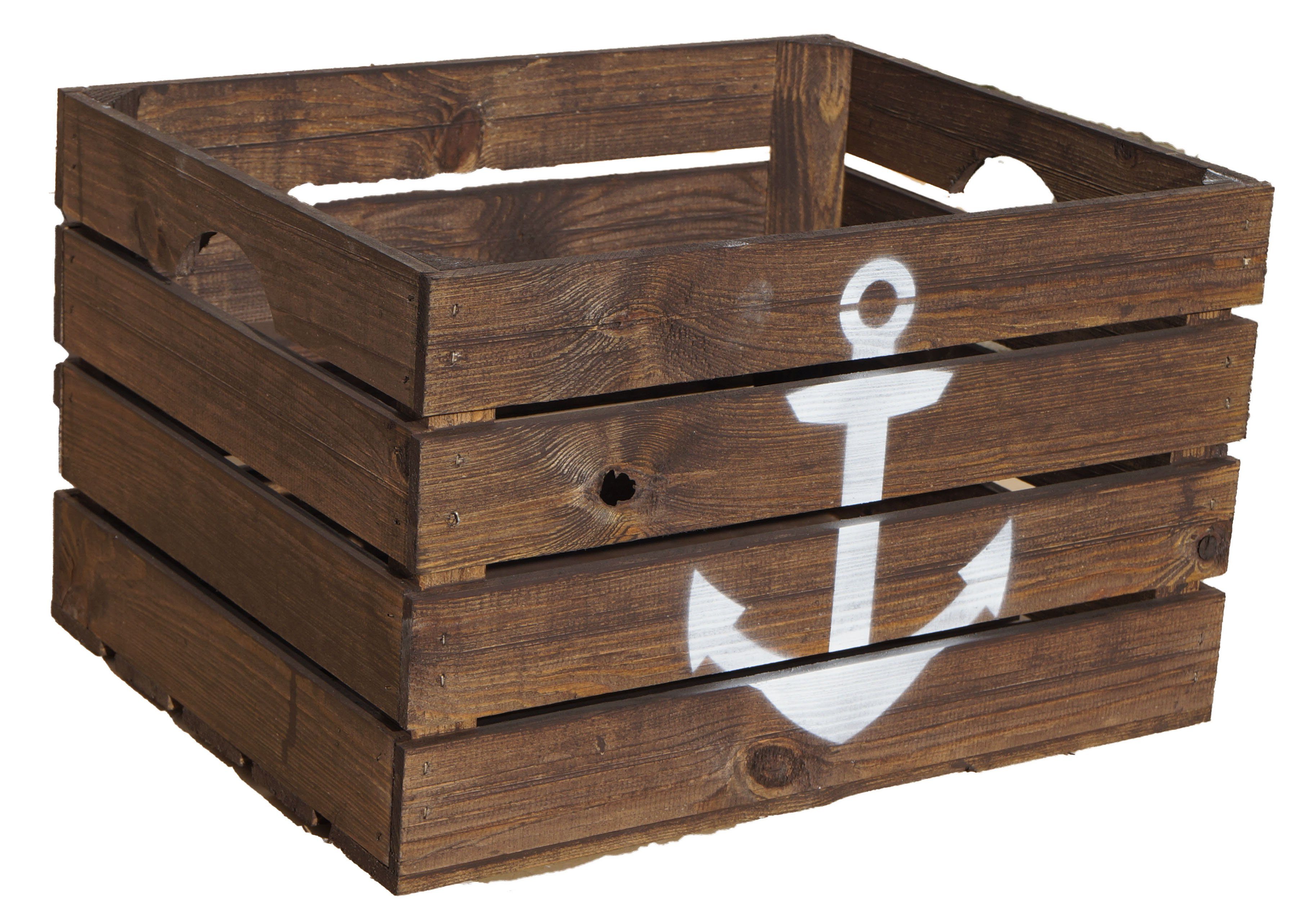 Allzweckkiste Obstkiste Johanna dunkel mit Anker Holzkiste Maritime Holzkiste Regalk