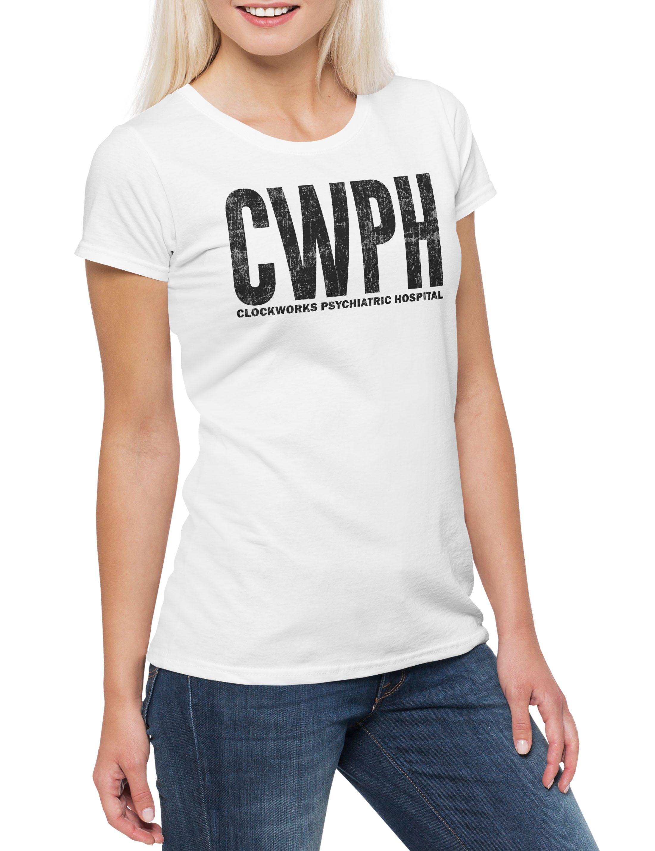Print-Shirt Clockworks Psychiatric Hospital Damen T-Shirt Logo Symbol Legion