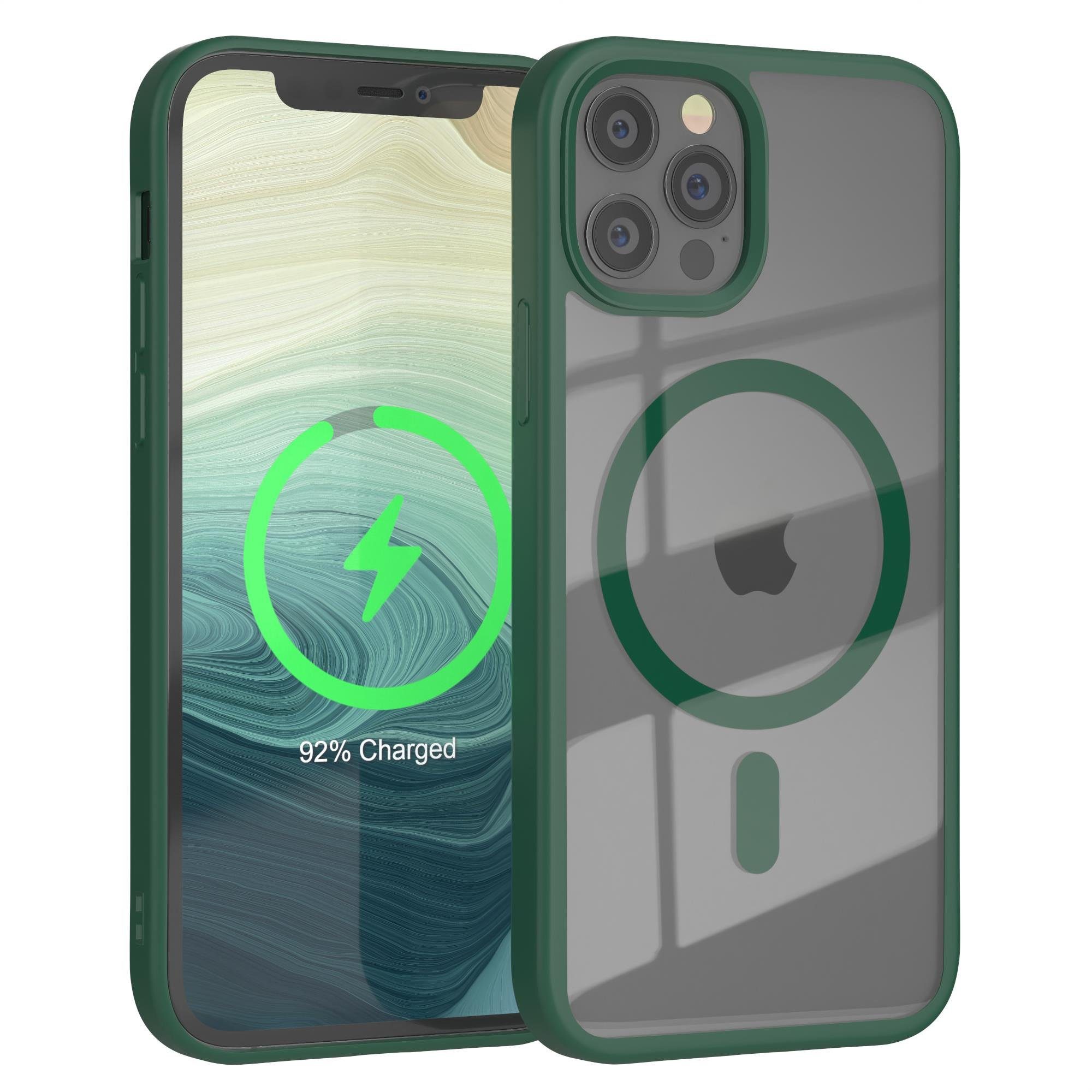 EAZY CASE Handyhülle Transparente Hülle mit MagSafe für iPhone 12 / Pro 6,1 Zoll, TPU Hülle, flexibel, Clear Case Silikonhülle anti-kratz Backcover Grün