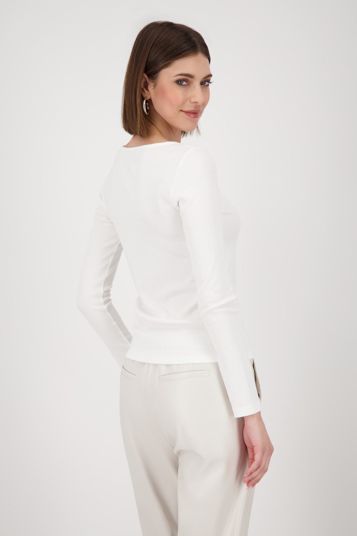 Monari Langarmshirt Shirt Rippe + Schmuck Mit Rundhalsausschnitt