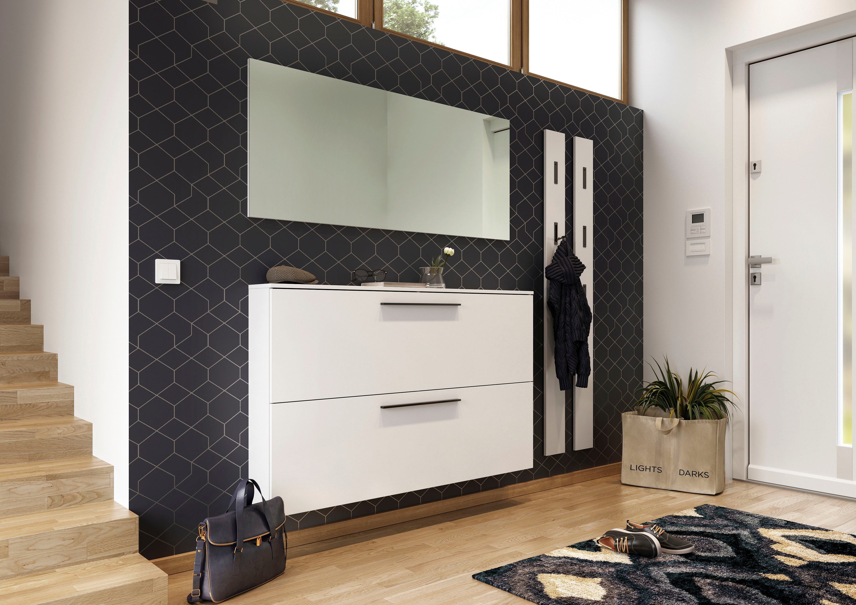 GERMANIA Schuhschrank Utah Schuhschrank in 2 Breiten, mit 2 oder 3 Klappen Tiefe: 19cm, ideal für schmale Flure, Metallschuhkörbe,Made in Germany – Bild 5 von 5