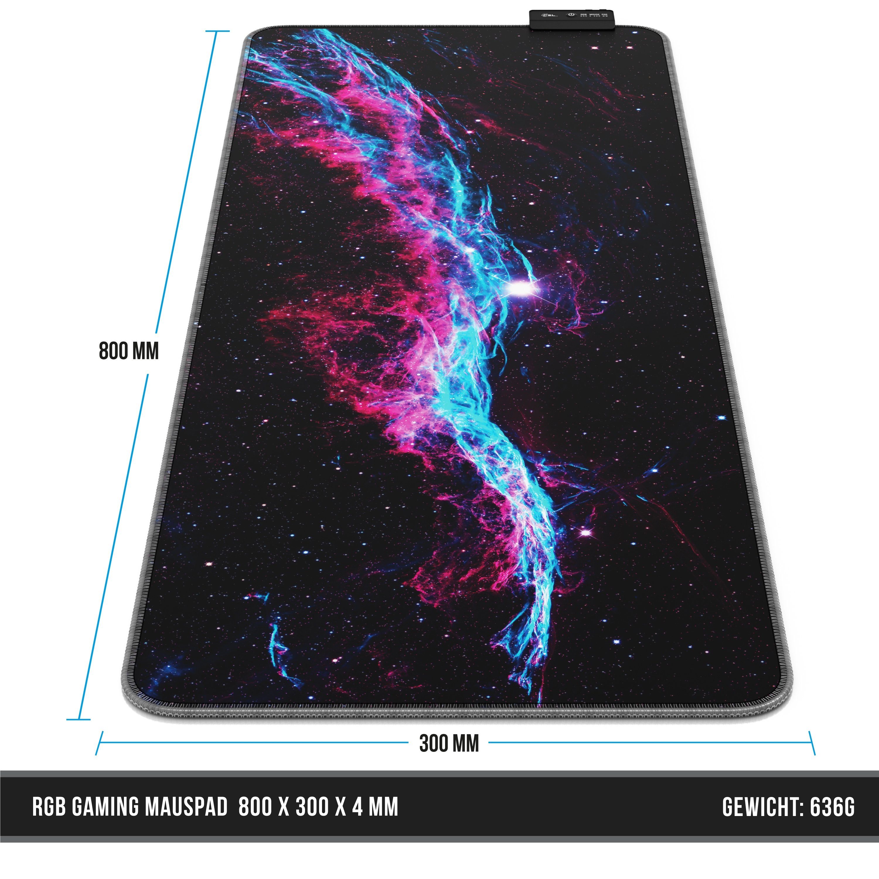 Titanwolf Gaming Mauspad RGB Mousepad 800 x 300 x 3 mm, LED Multi Color XL Tischunterlage, rutschfest, abwaschbar, Geschwindigkeit & Präzision, Galaxie Blau