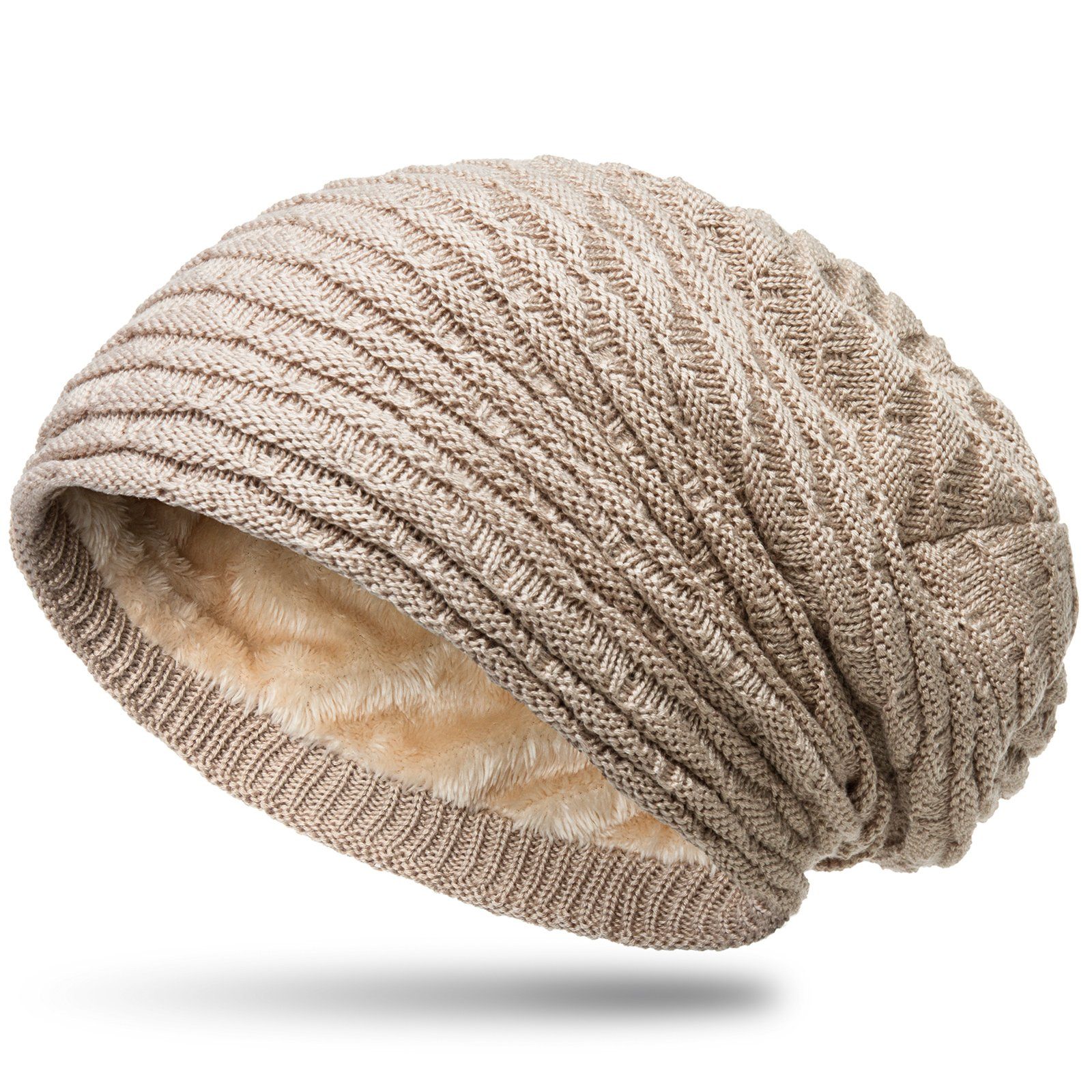 Caspar Beanie MU172 gefütterte Feinstrick Winter Mütze mit stylischem Wellenmuster