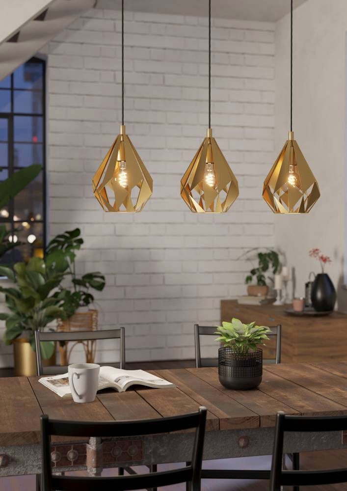 EGLO Hängeleuchte CARLTON, ohne Leuchtmittel, Pendelleuchte, Hängeleuchte im Retro-Design in Gold, Hängelampe