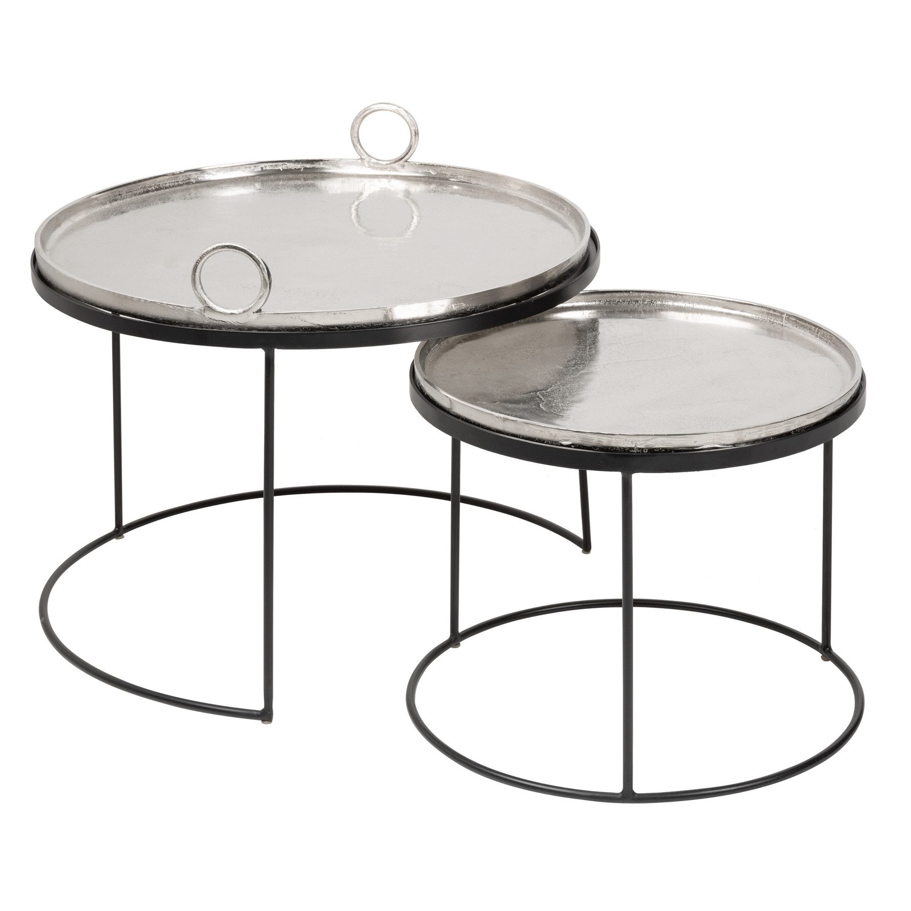 riess-ambiente Couchtisch ELEMENTS Ø65cm silber / schwarz (Set, 2-St), Wohnzimmer · Metall · rund · abnehmbare Tischplatte · Design