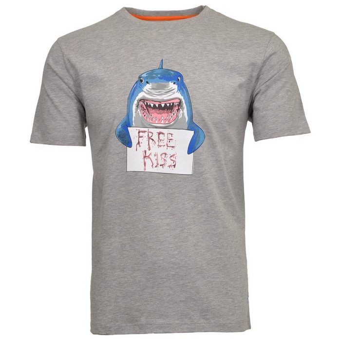 RAGMAN Rundhalsshirt Große Größen T-Shirt grau melange Hai-Print Ragman
