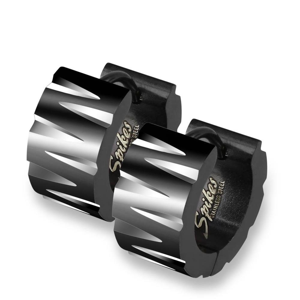 BUNGSA Creolen-Set Creolen mit Facettenschliffen schwarz 6,7 mm aus Edelstahl Unisex (1 Paar (2 Stück), 2-tlg), Ohrschmuck Ohrringe