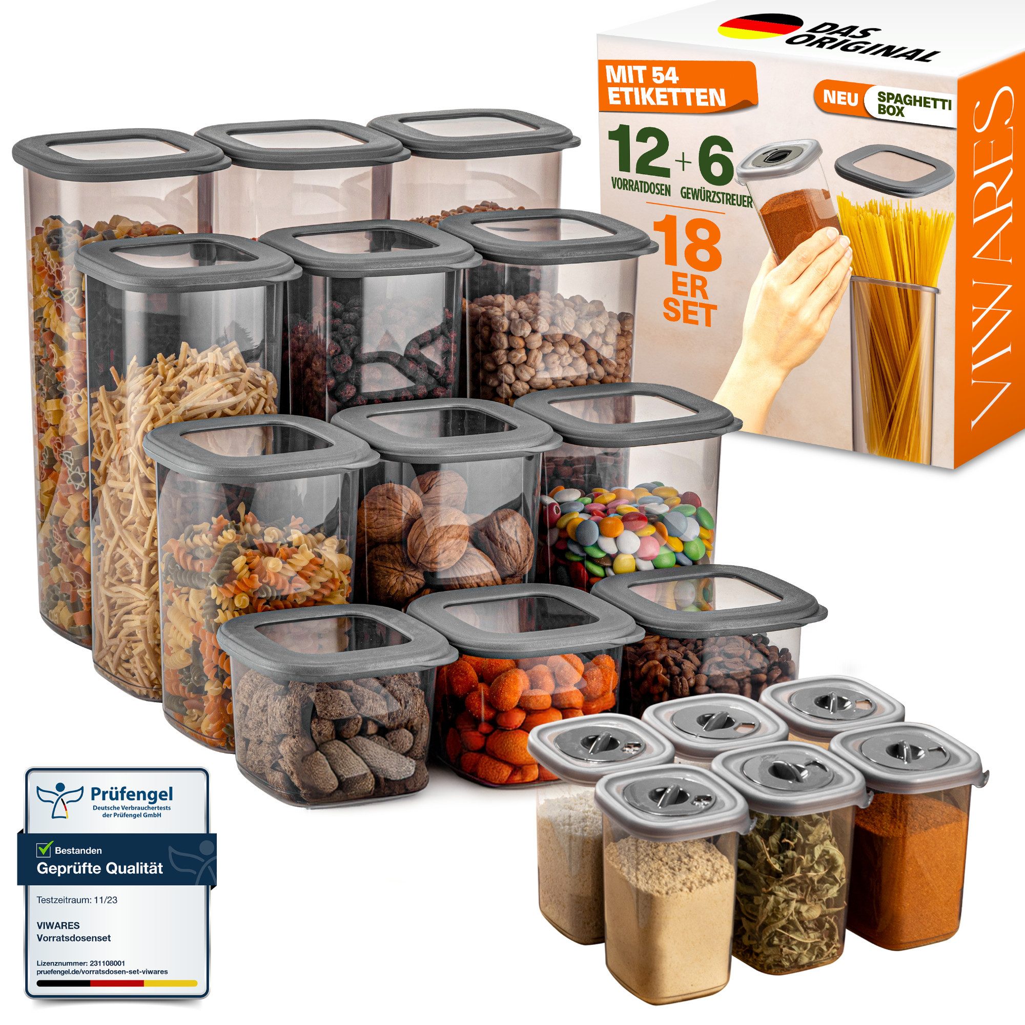 Viwares Vorratsdose Vorratsdosen Set 18-teilig, (Set, 18-tlg., 18-teiliges Set), Einheitliches Deckelsystem für alle Dosen