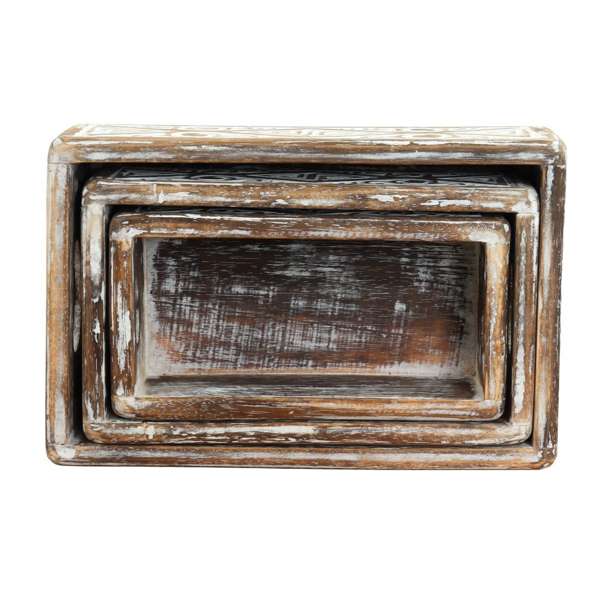 Oriental Galerie Aufbewahrungsbox 3 er Set Holzboxen mit Schnitzereien Braun