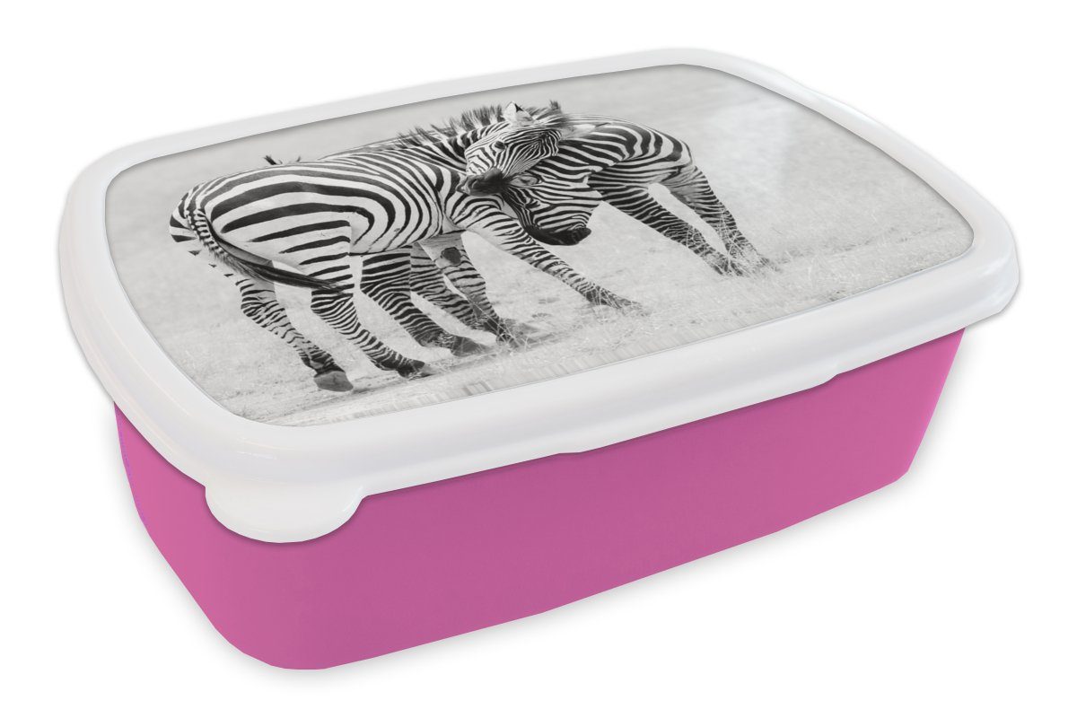 MuchoWow Lunchbox Zebra - Tiere - Natur - Safari, Kunststoff, (2-tlg), Brotbox für Erwachsene, Brotdose Kinder, Snackbox, Mädchen, Kunststoff rosa