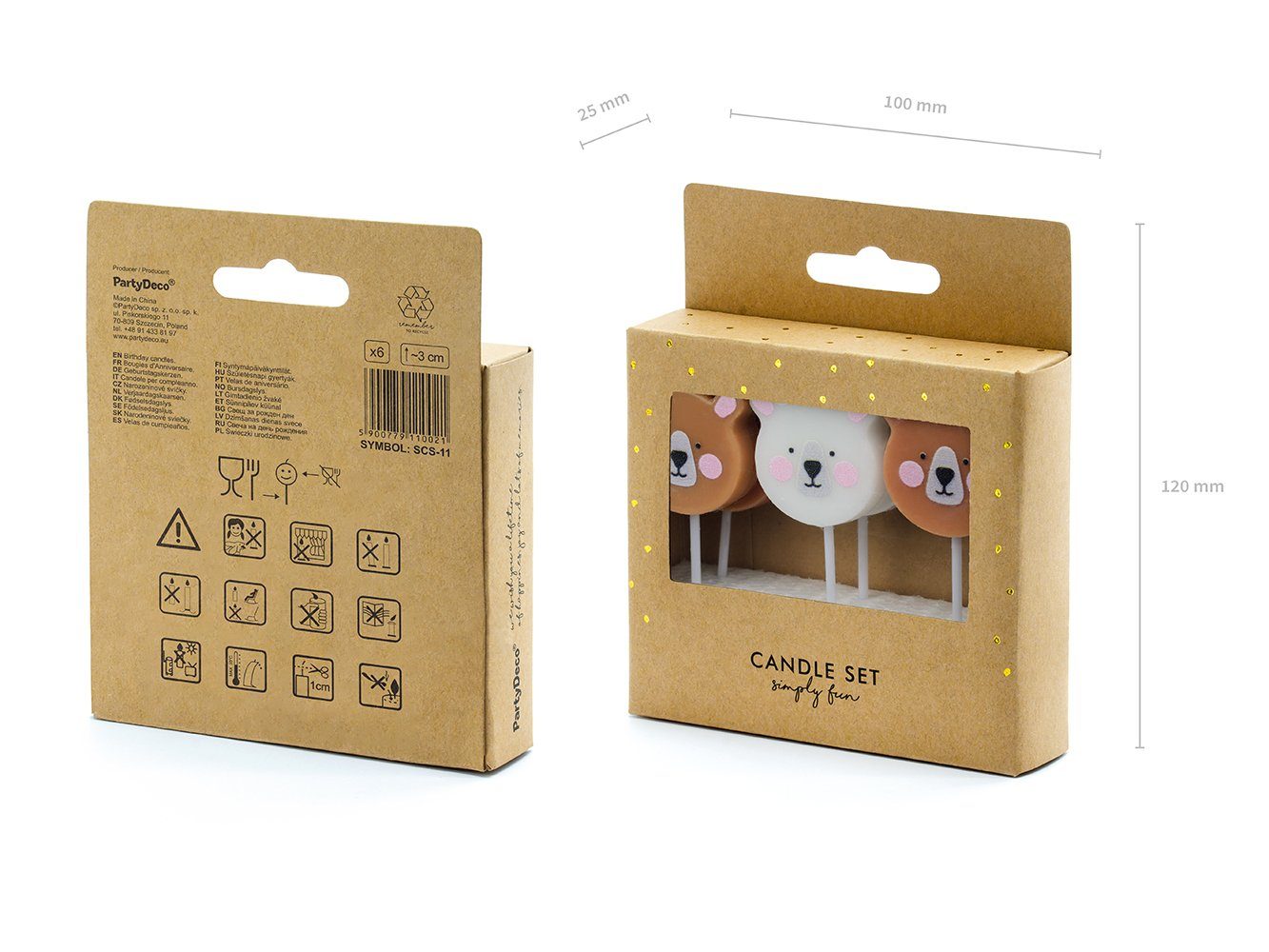 partydeco Geburtstagskerze, Geburtstagskerzen Teddybär 3cm braun weiß