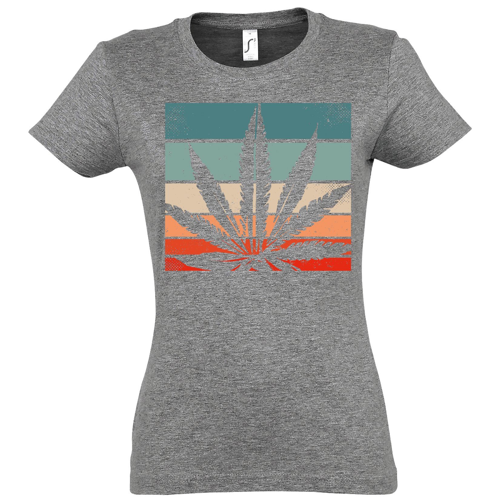 Youth Designz T-Shirt T-Shirt modischem Cannabis Damen Retro Grau mit Frontprint