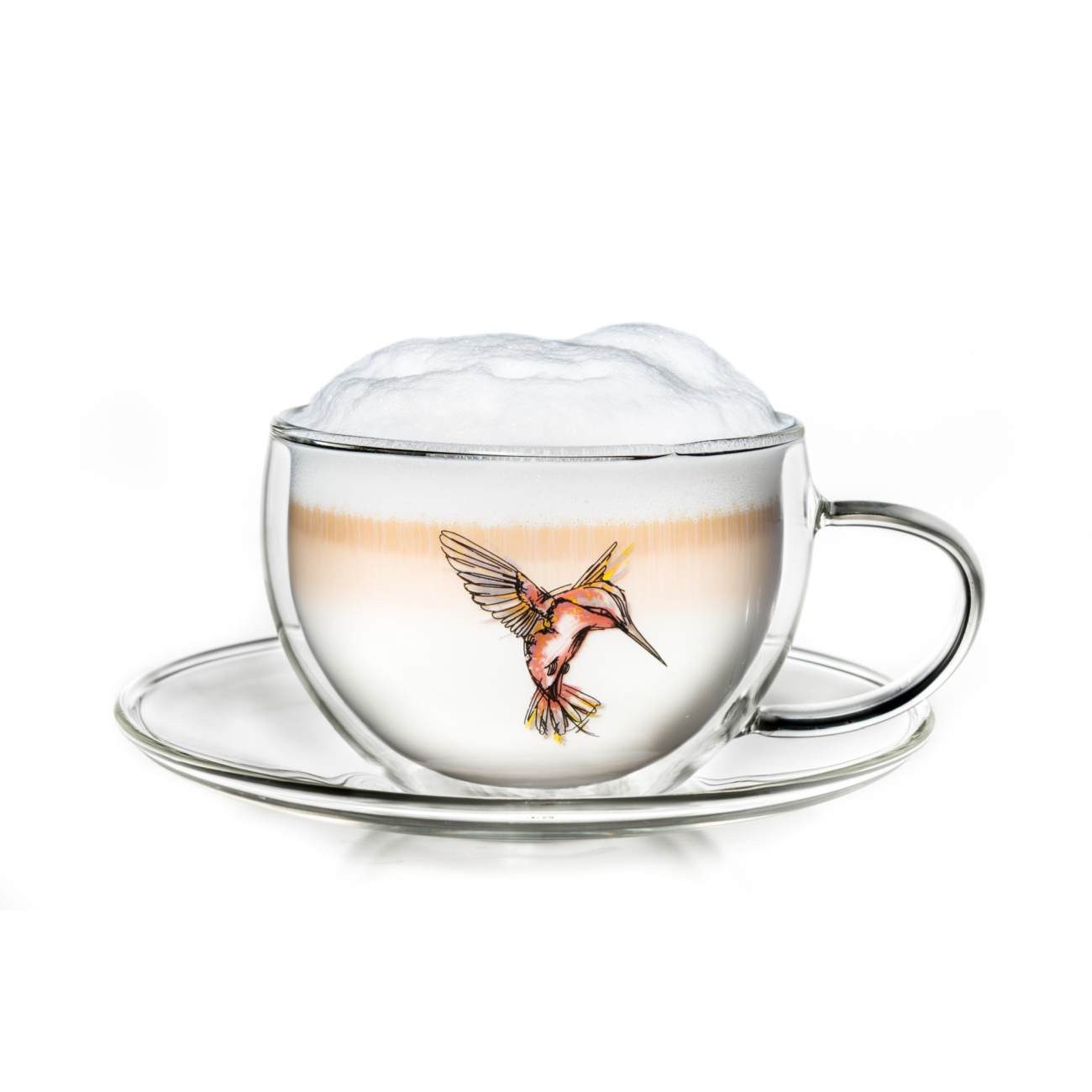 Creano Teeglas Thermo Tasse mit Untersetzer “Rot” 250ml, Borosilikatglas, 6-teilig