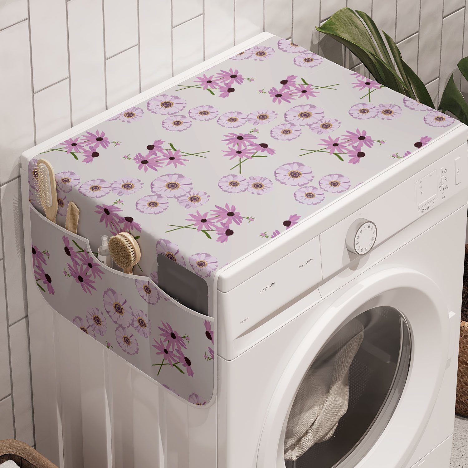 Abakuhaus Badorganizer Anti-Rutsch-Stoffabdeckung für Waschmaschine und Trockner, Sonnenhut Lilac Tone Flourishes